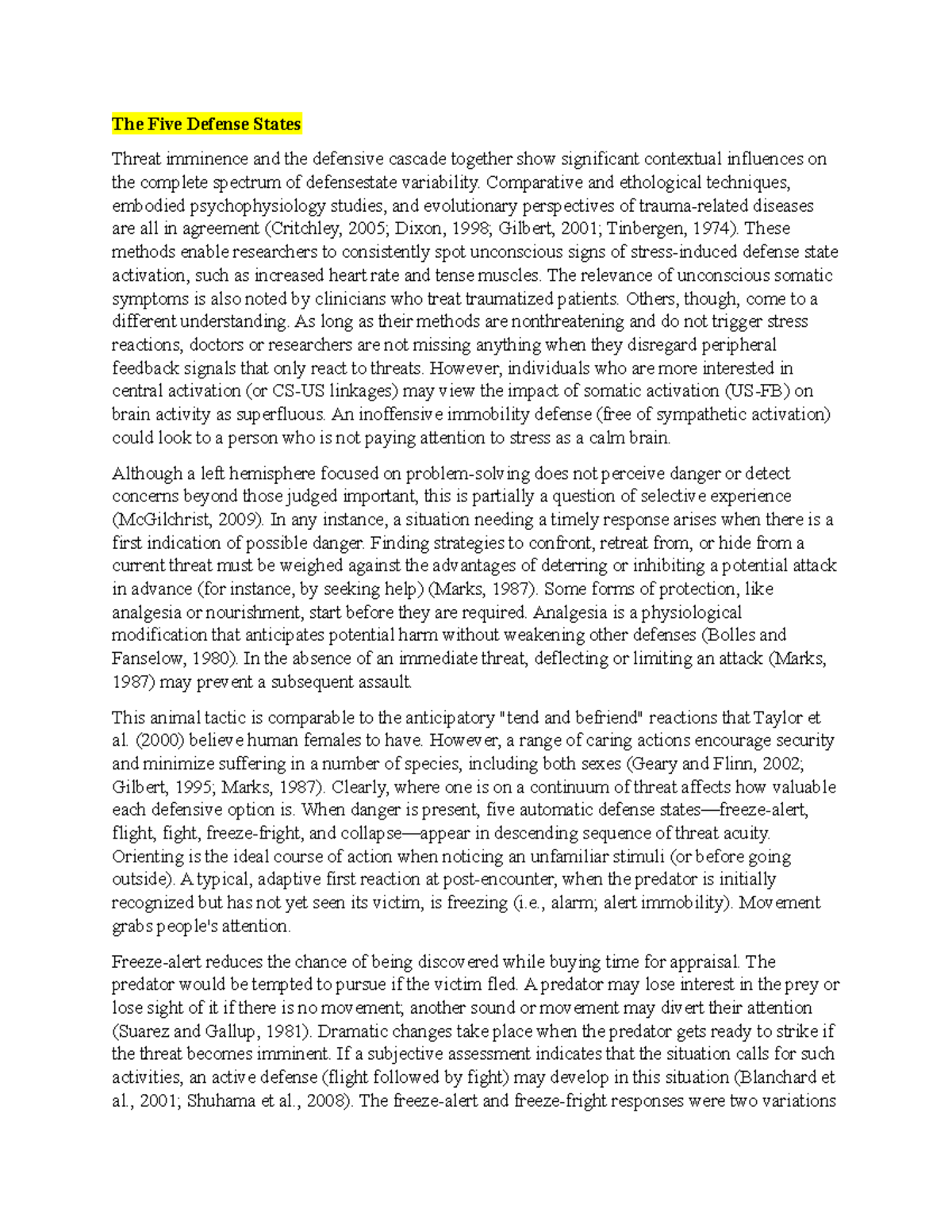 The Five Defense States - The Five Defense States Threat imminence and ...