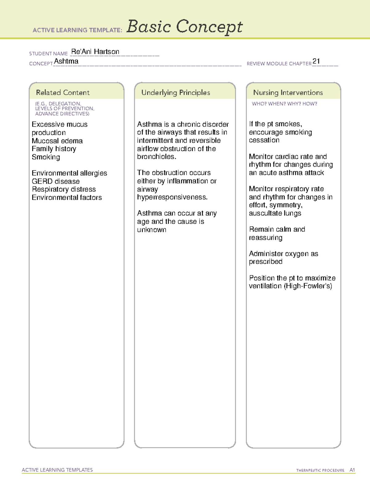 Ashtma - Notes - ACTIVE LEARNING TEMPLATES THERAPEUTIC PROCEDURE A ...