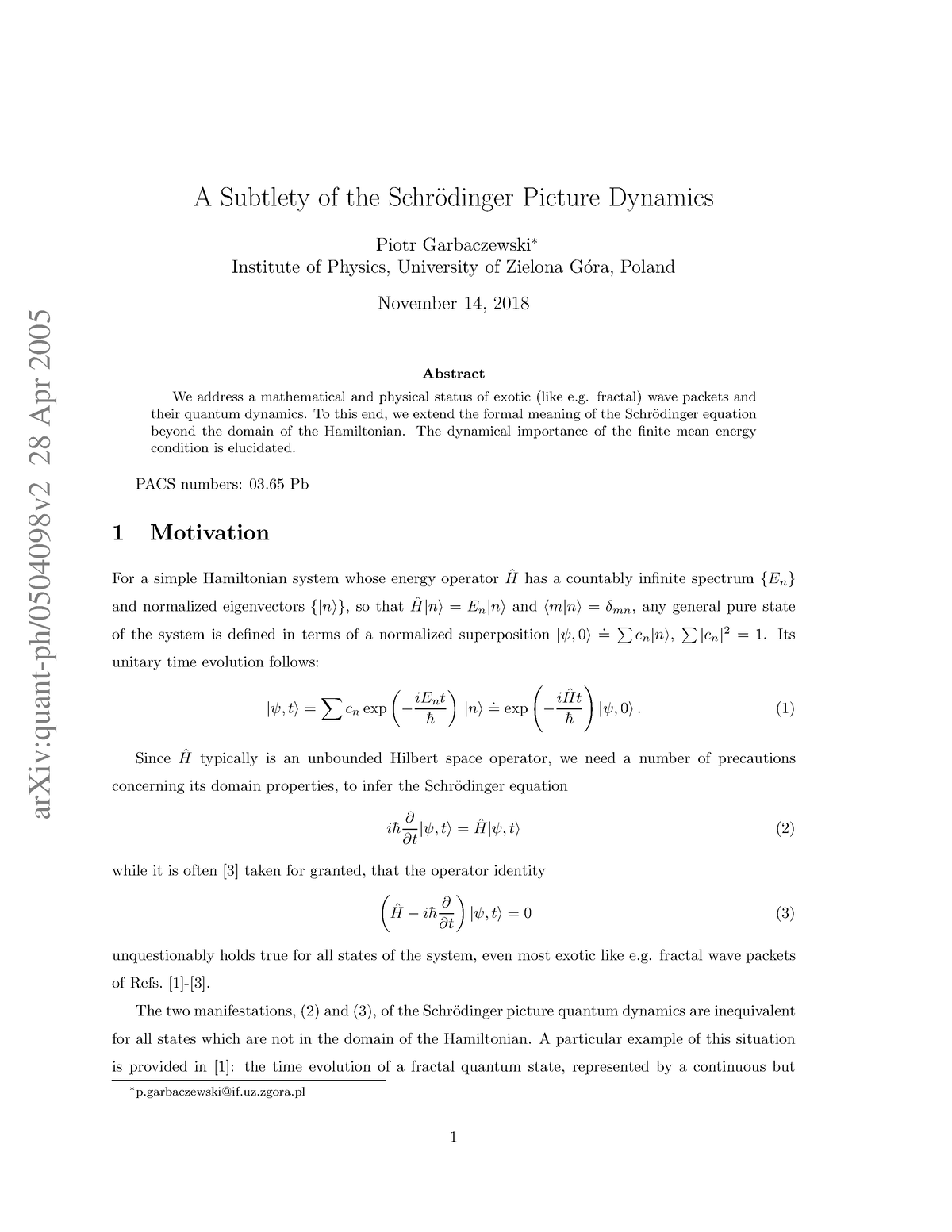 0504098 - Cours - ArXiv:quant-ph/0504098v2 28 Apr 2005 A Subtlety Of ...