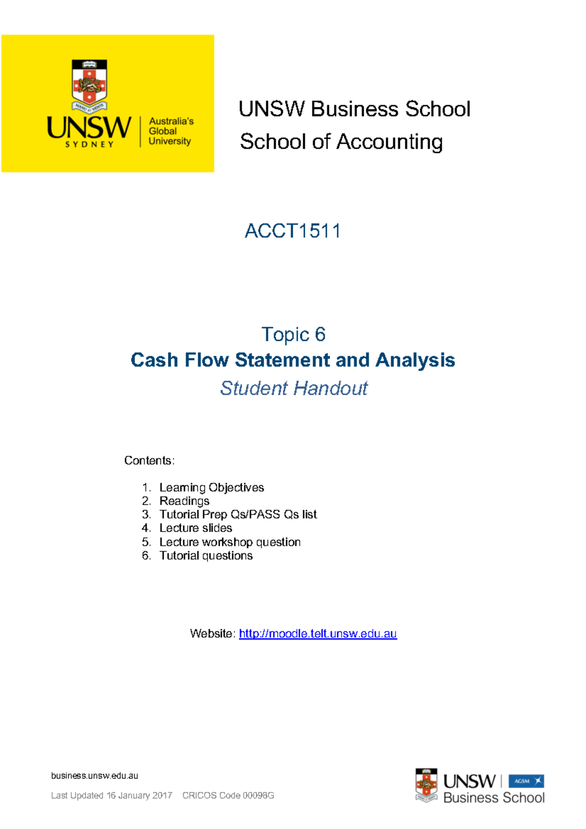 ACCT1511 Topic 6 Notes & Calculations Example School of Accounting