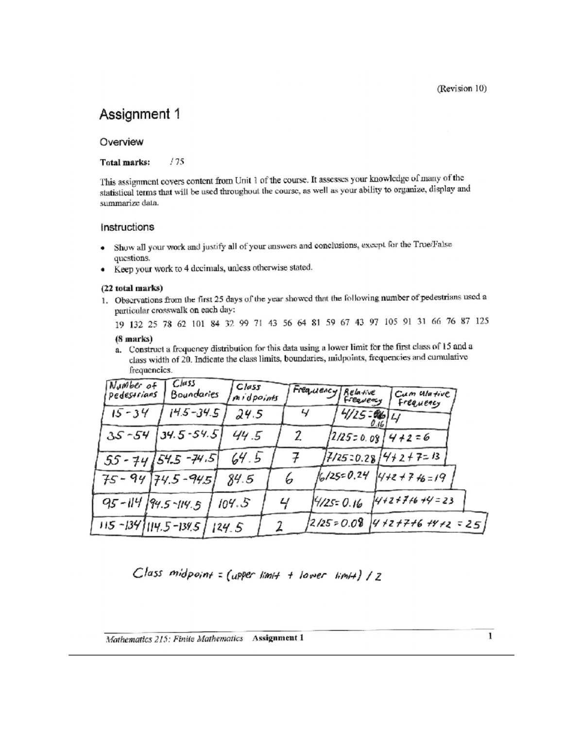 MATH 215 Assignment 1 - math 215 - Math 215 - Studocu