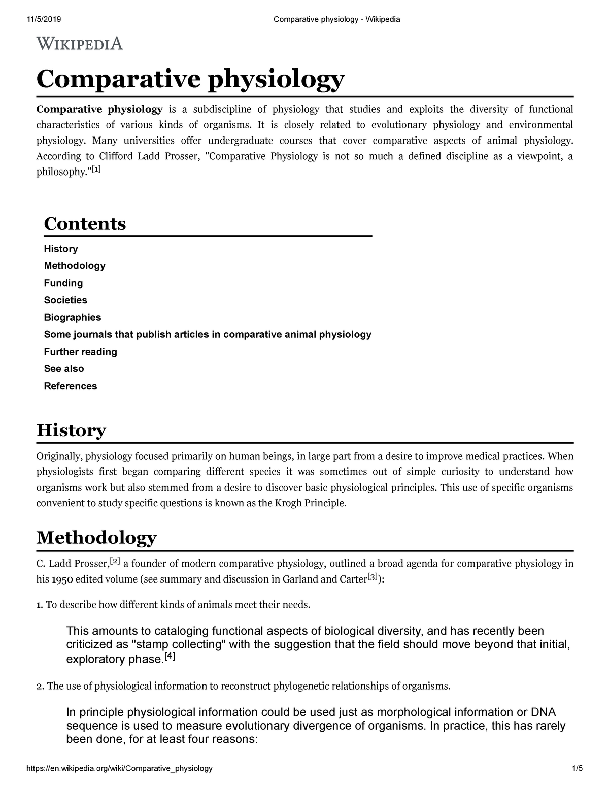 Comparative physiology 2019 11 05 - Comparative physiology Comparative  physiology is a subdiscipline - Studocu