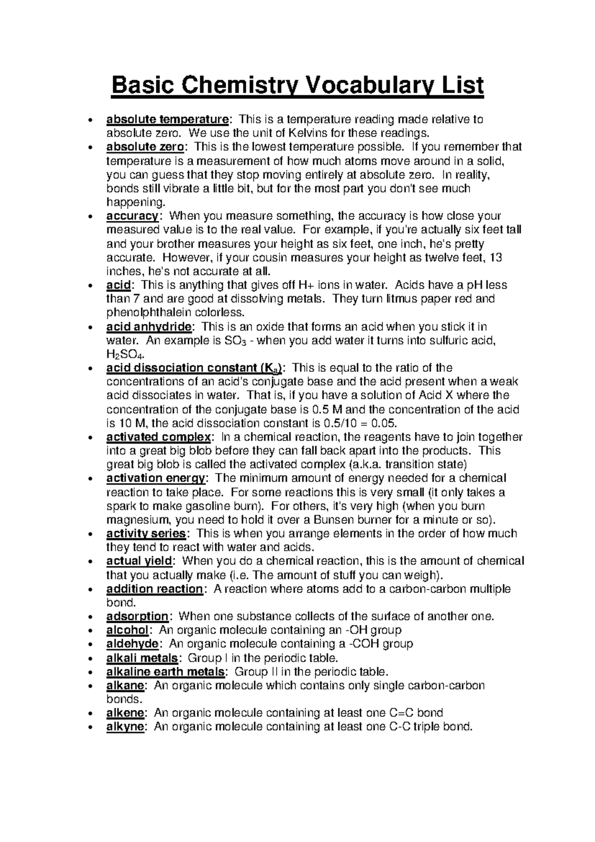 1 - Basic Chemistry Vocabulary List - Basic Chemistry Vocabulary List ...