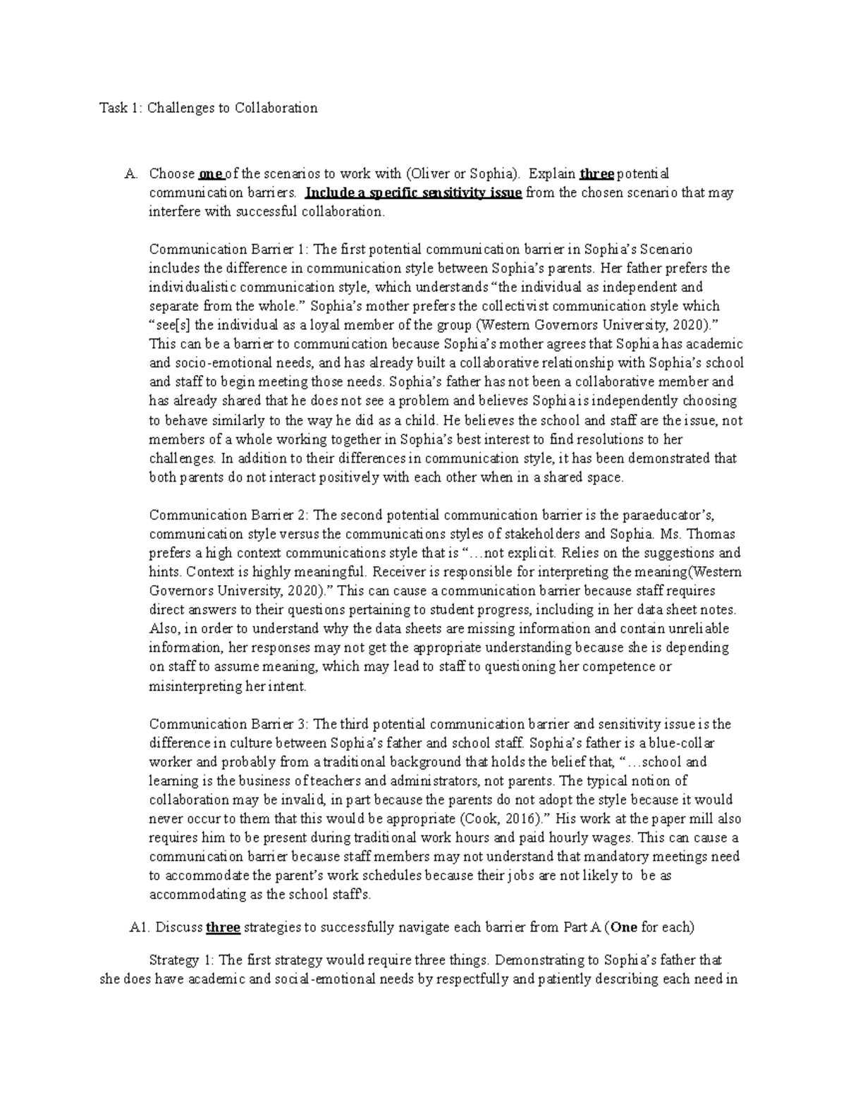 D004 Task 1 PDF - Task 2 - Task 1: Challenges to Collaboration A ...