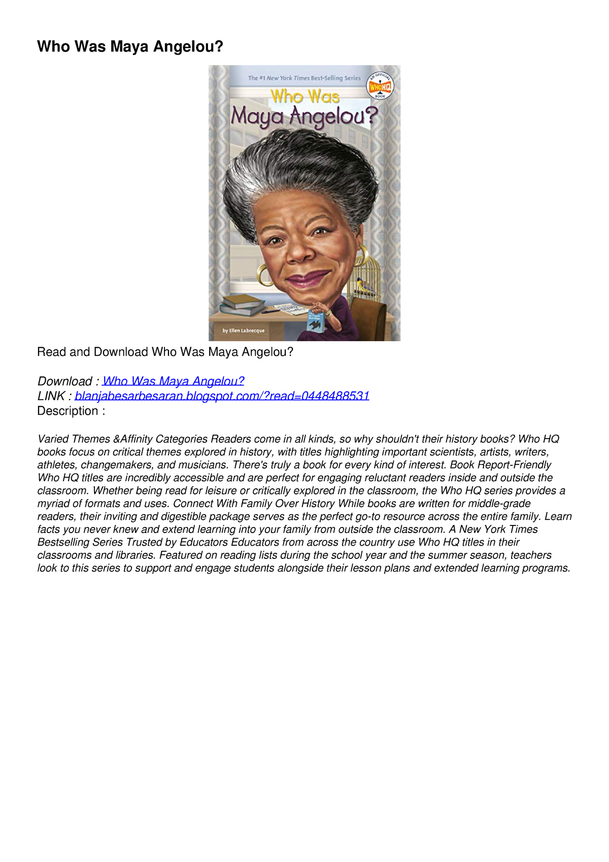 PDF KINDLE DOWNLOAD Who Was Maya Angelou? full - Who Was Maya Angelou ...