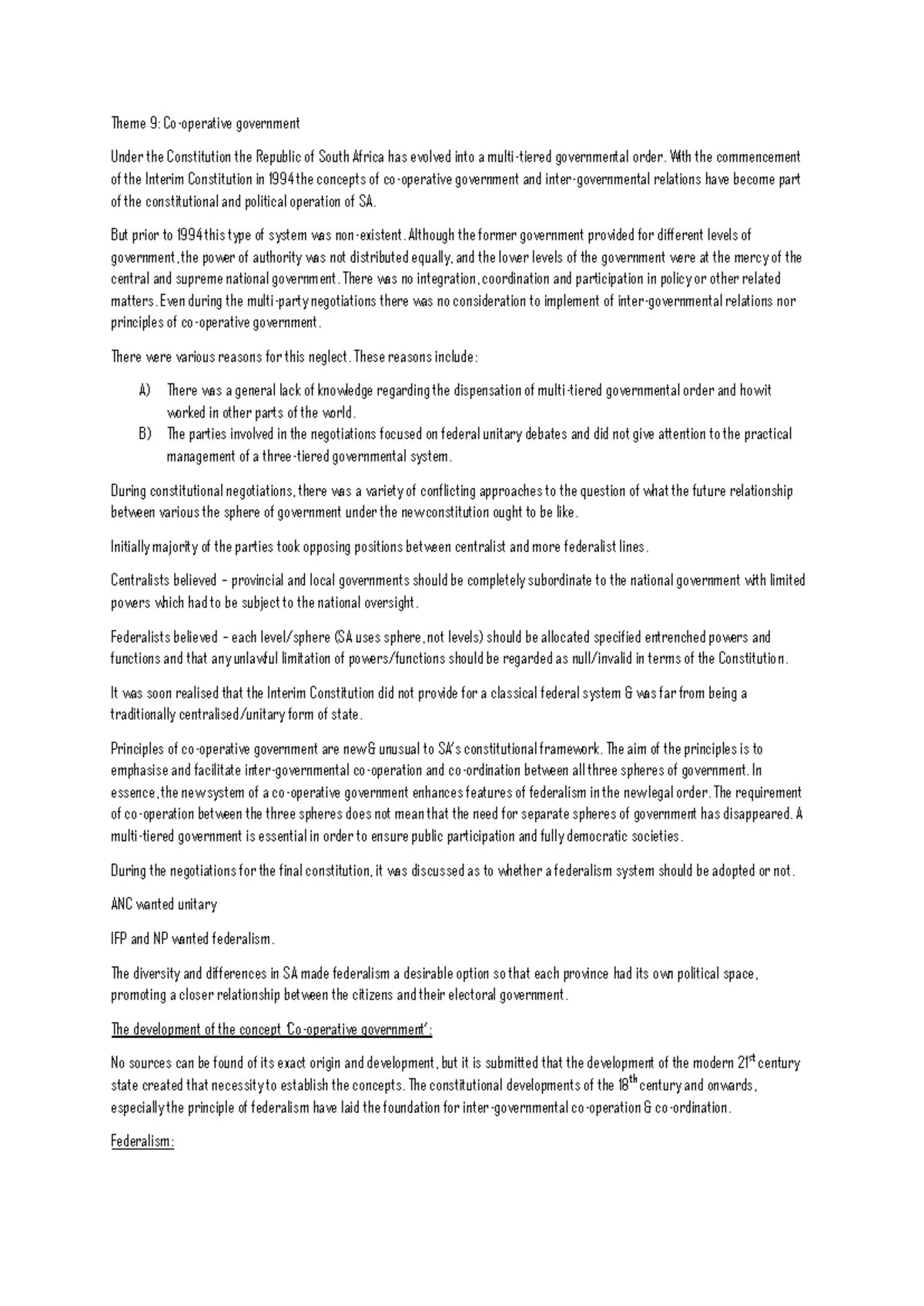 Theme 9 notes - Summary Principles of South African Constitutional Law ...