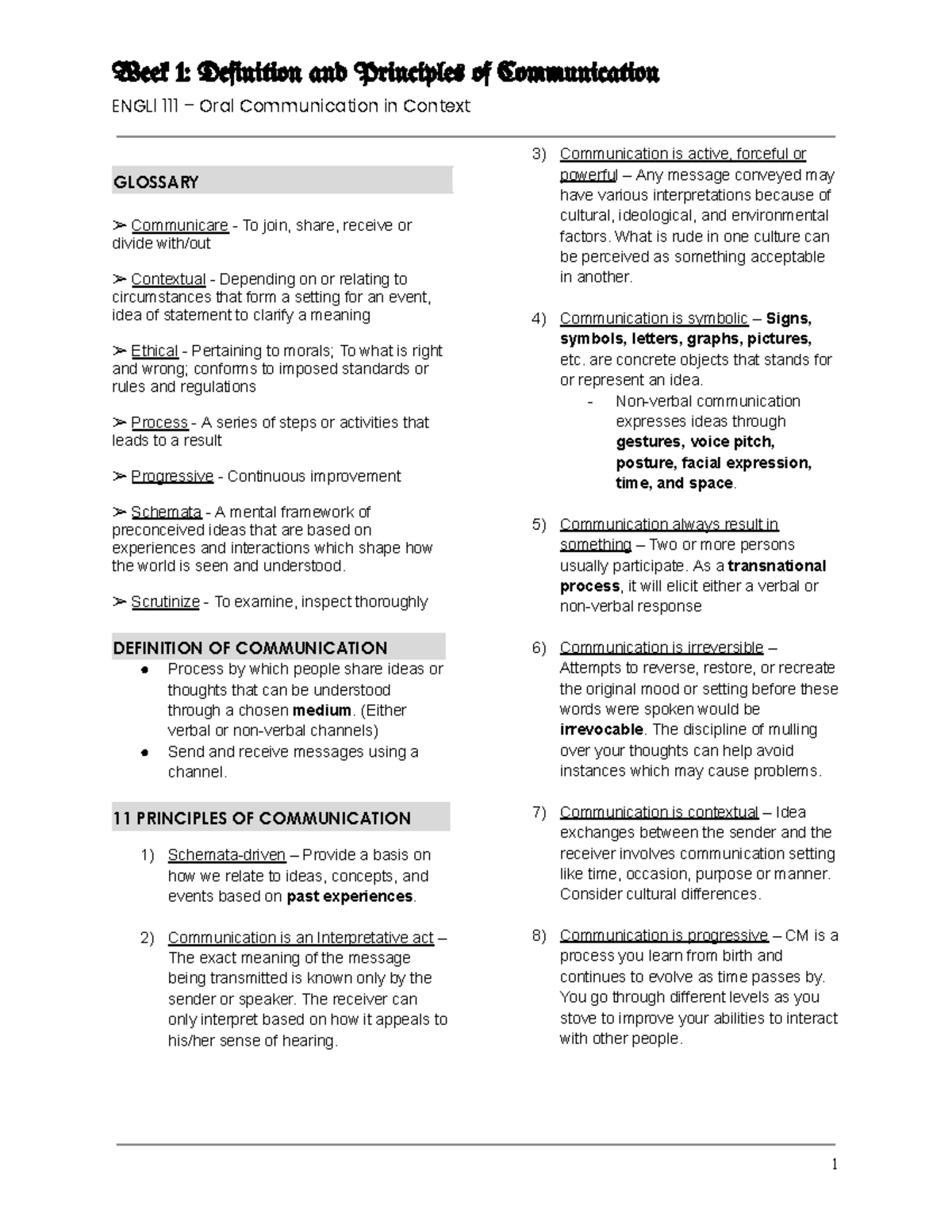 WEEK 1 Definition AND Principles OF Communication - Week 1: Definition ...