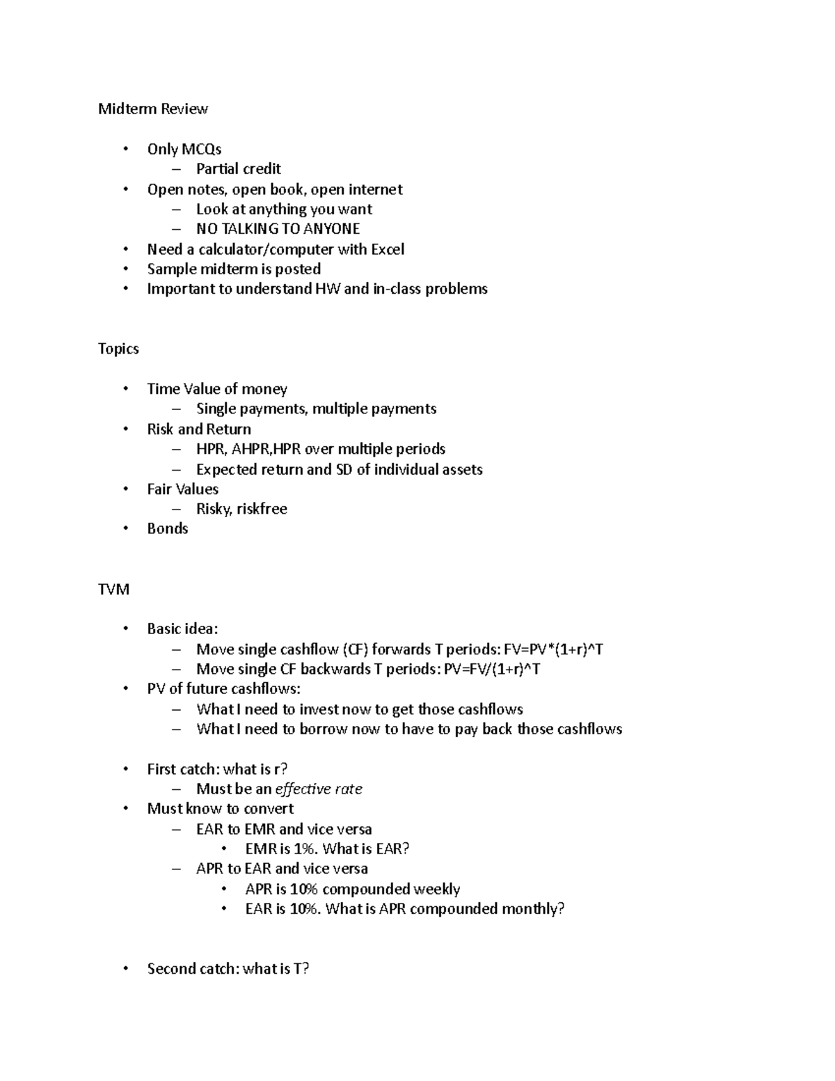 Midterm Review - Lecture notes 38 - Midterm Review Only MCQs Partial ...