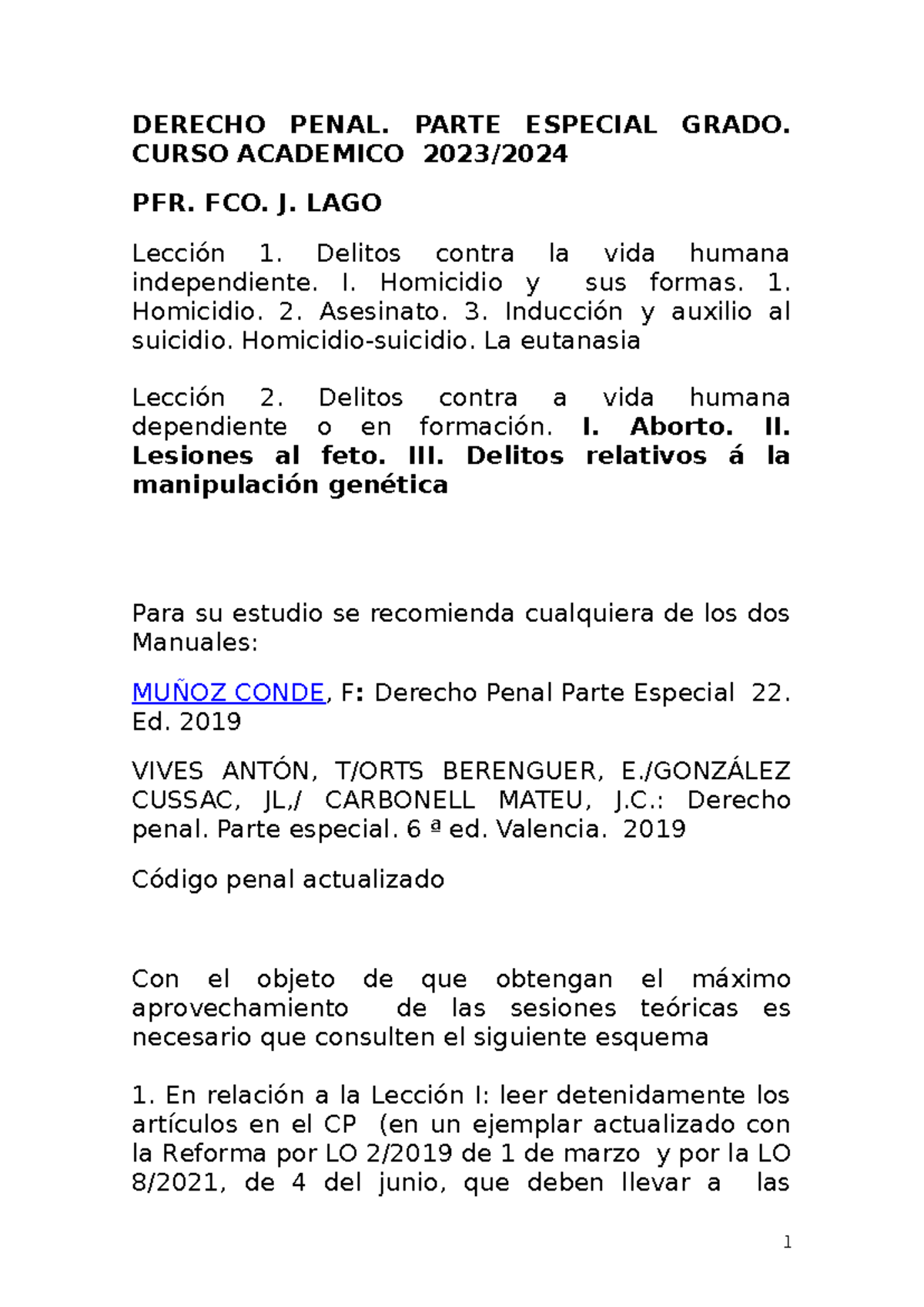 Esquema Lecciones 1 Y 2 Derecho Penal II. - DERECHO PENAL. PARTE ...