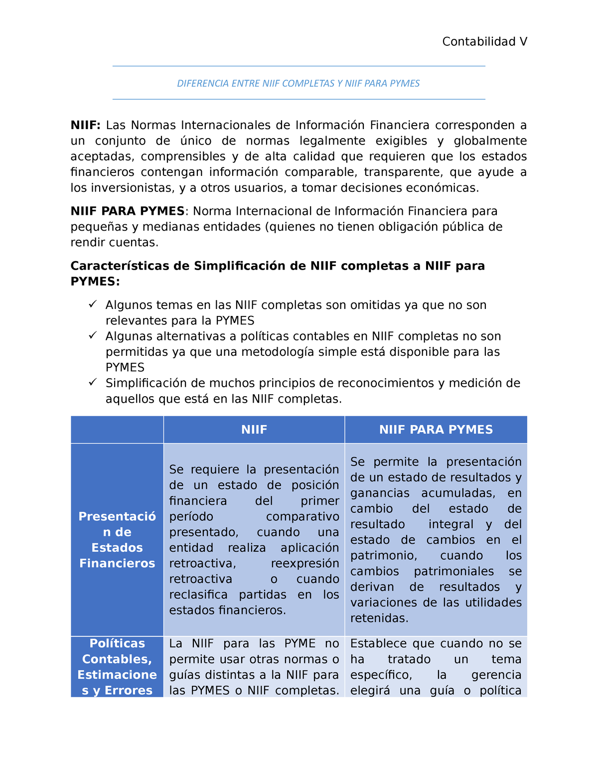 Contabilidad V (NIIF.NIIF Pymes) - Contabilidad V DIFERENCIA ENTRE NIIF ...