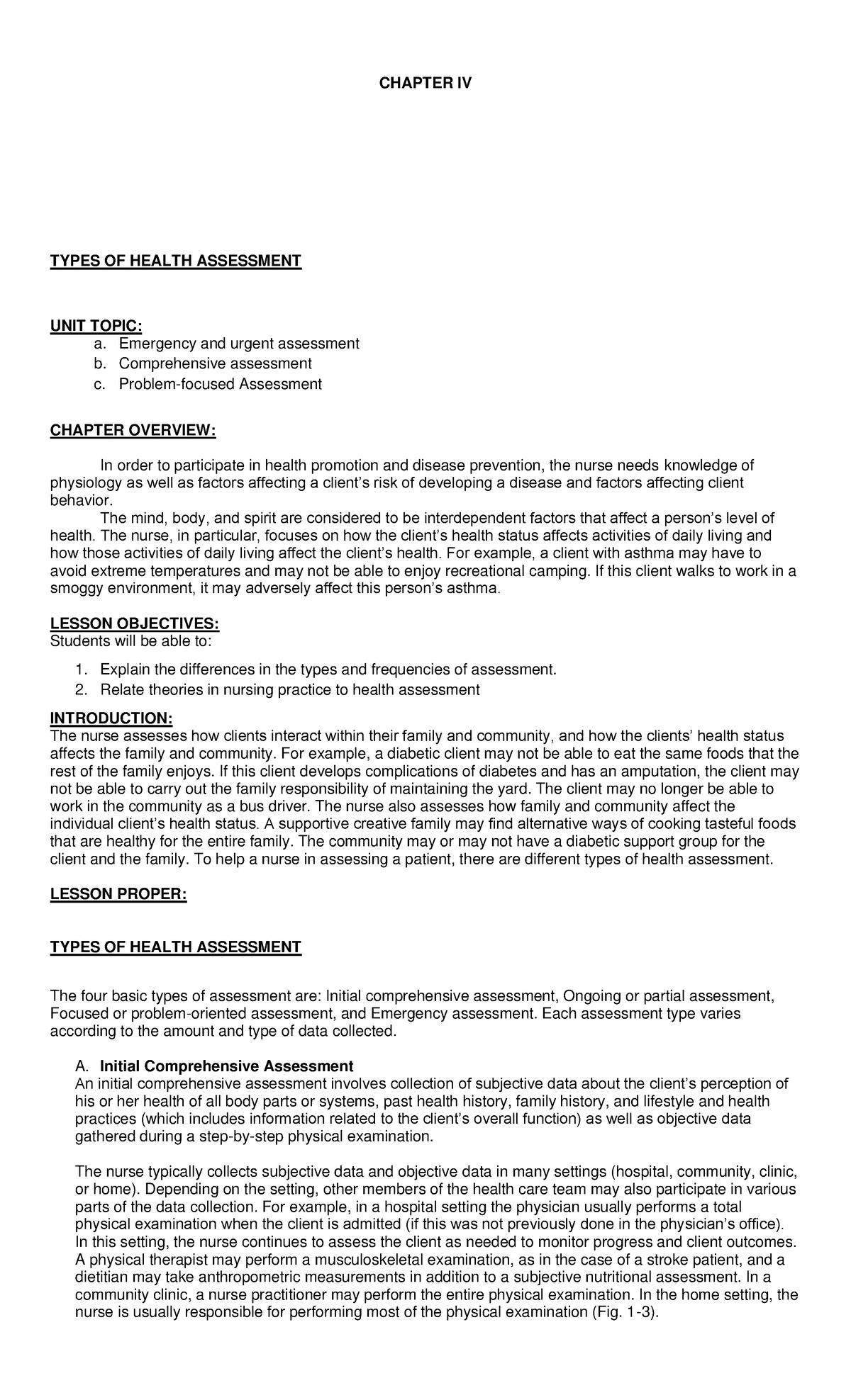 Chapter Iv To Physical Examination Chapter Iv Types Of Health