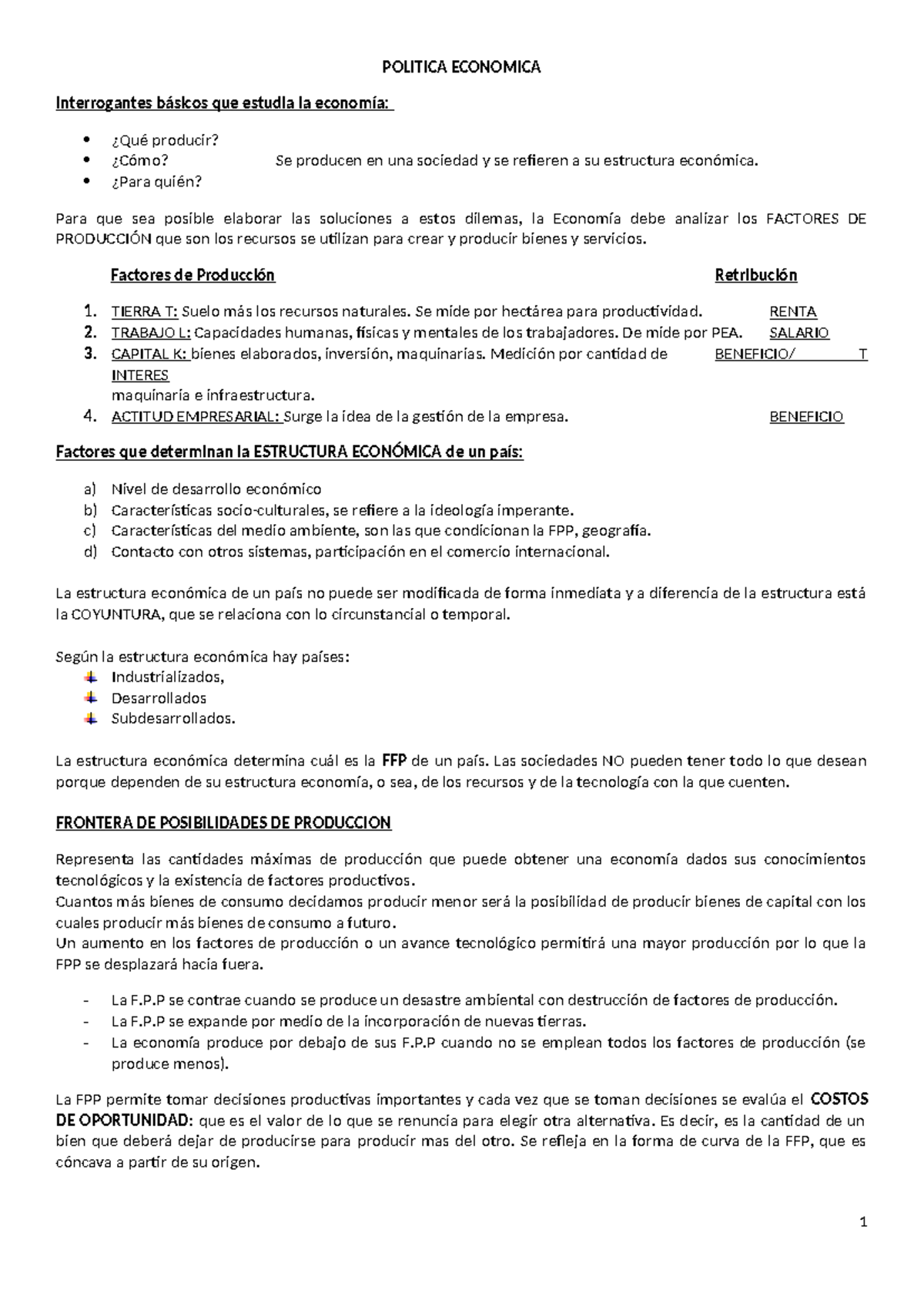 Politica Economica completo - POLITICA ECONOMICA Interrogantes básicos ...