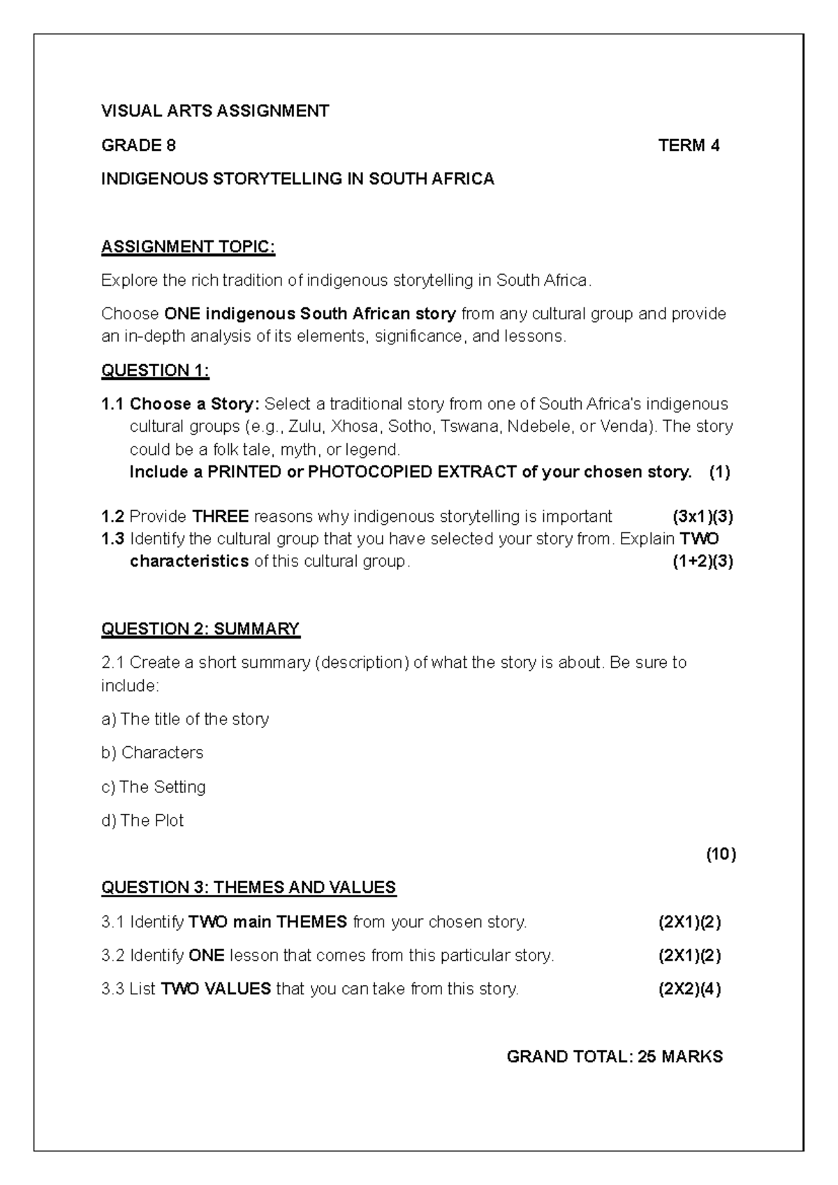 Visual ARTS Assignment grade 8 - VISUAL ARTS ASSIGNMENT GRADE 8 TERM 4 ...