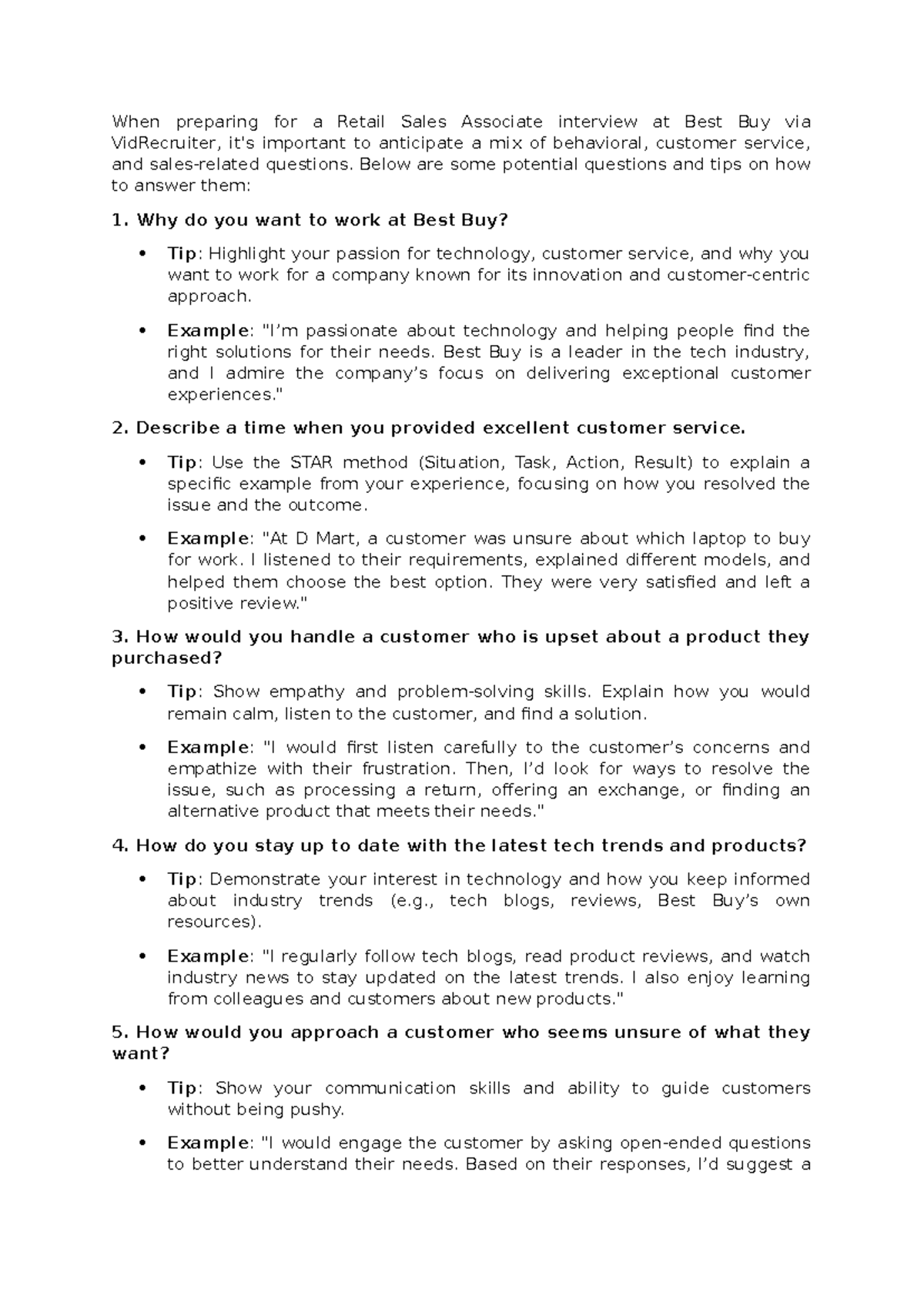 Interview questions - When preparing for a Retail Sales Associate ...