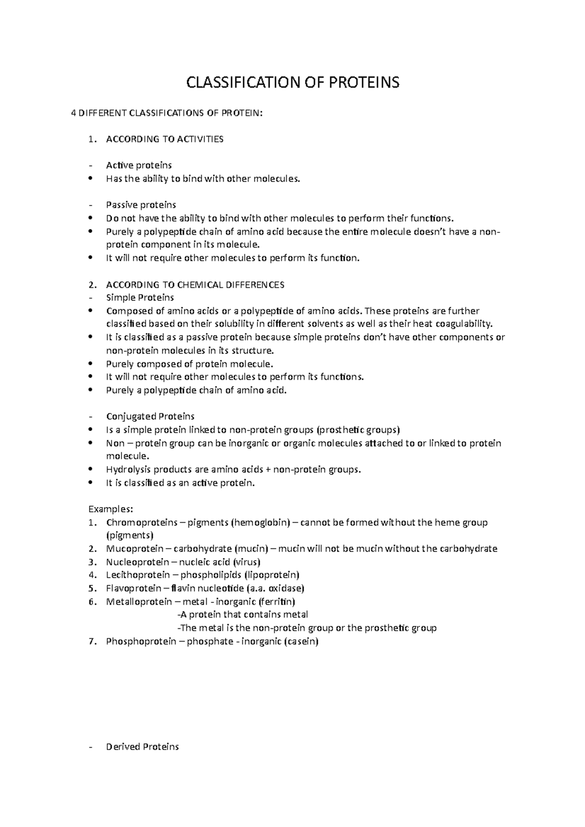 Classificaiton of Proteins - CLASSIFICATION OF PROTEINS 4 DIFFERENT ...