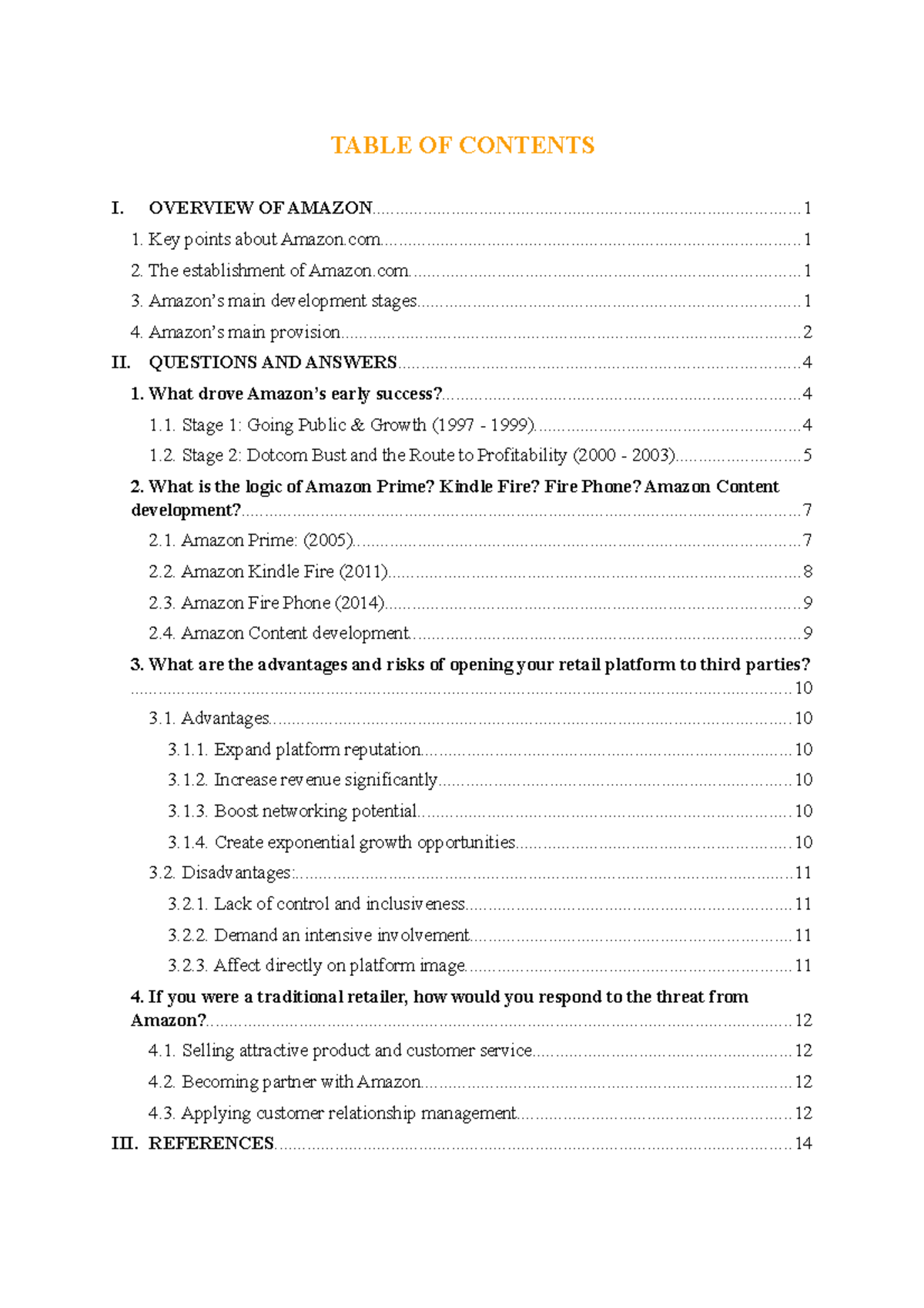 Amazonreport report about amazon ec operation TABLE OF CONTENTS I