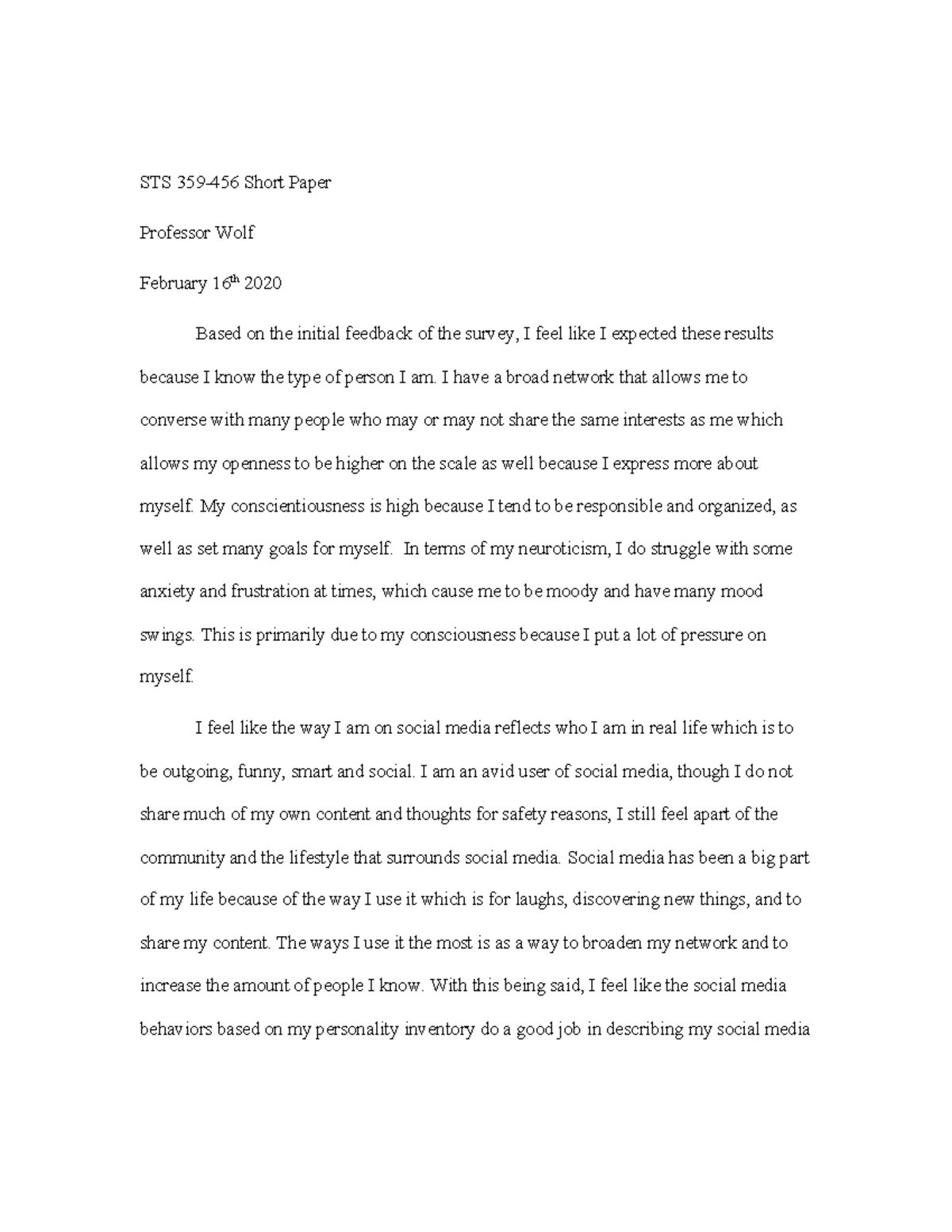 STS Short Paper - Grade: A - STS 359-456 Short Paper Professor Wolf ...