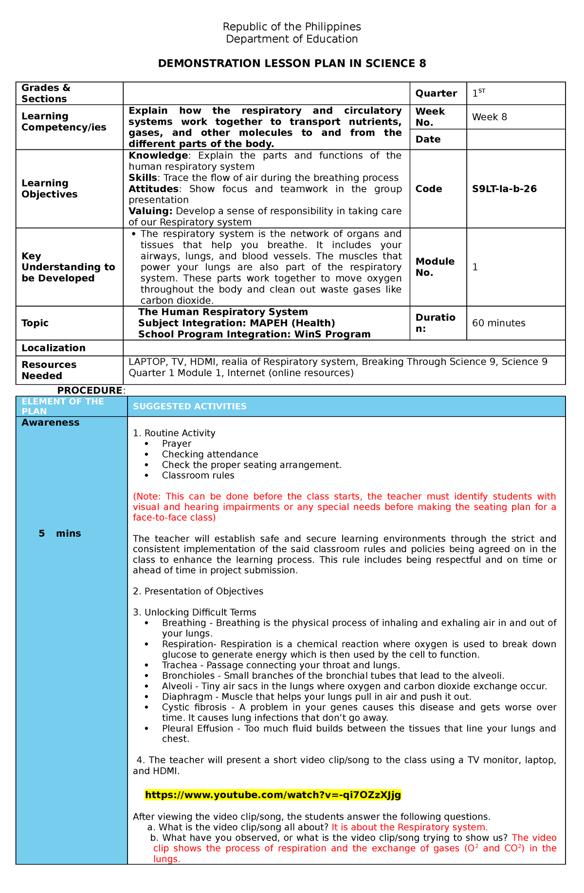 Exemplar Lesson PLAN IN Science 9 - Republic of the Philippines ...