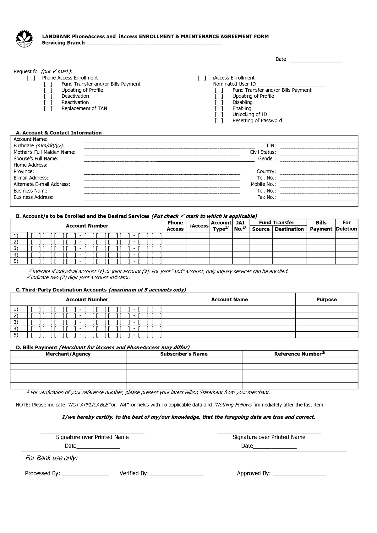 PDF Landbank i Access Enrollment and Maintenance Agreement Form ...