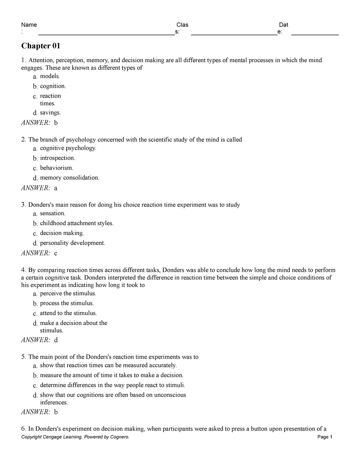 Practice MC Questions 1 for Exam - : s: e: Chapter 01 1. Attention ...