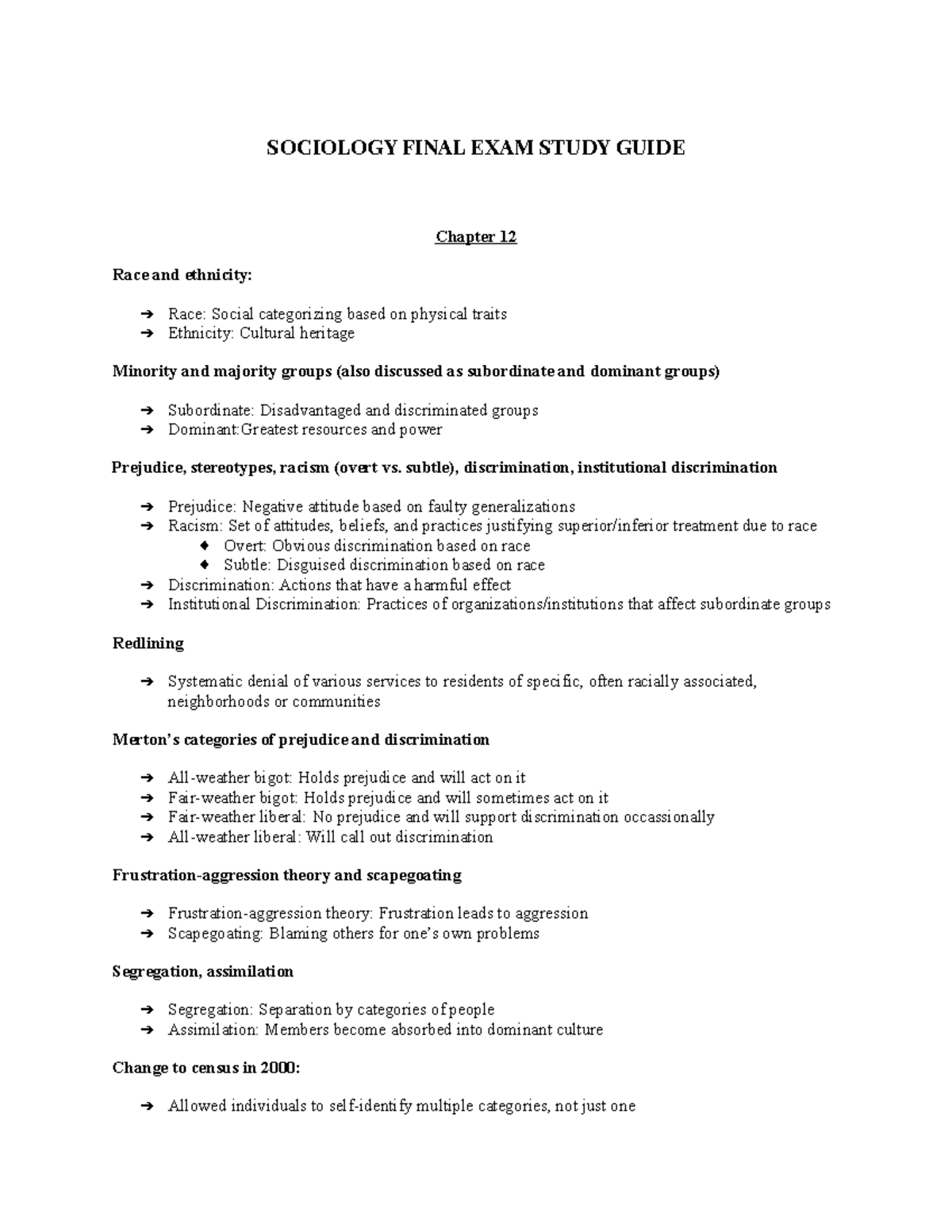 SOC 101 Final EXAM - Study Guide - SOCIOLOGY FINAL EXAM STUDY GUIDE ...
