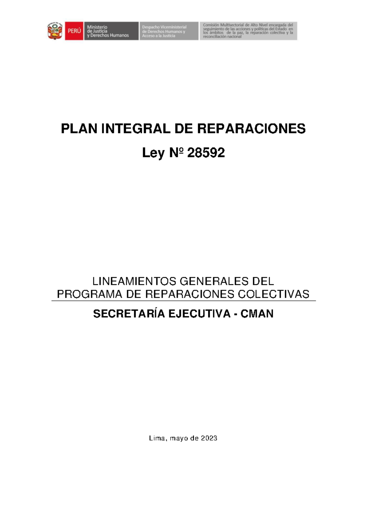 Lineamientos Generales Del Prc F 05 Plan Integral De Reparaciones Ley