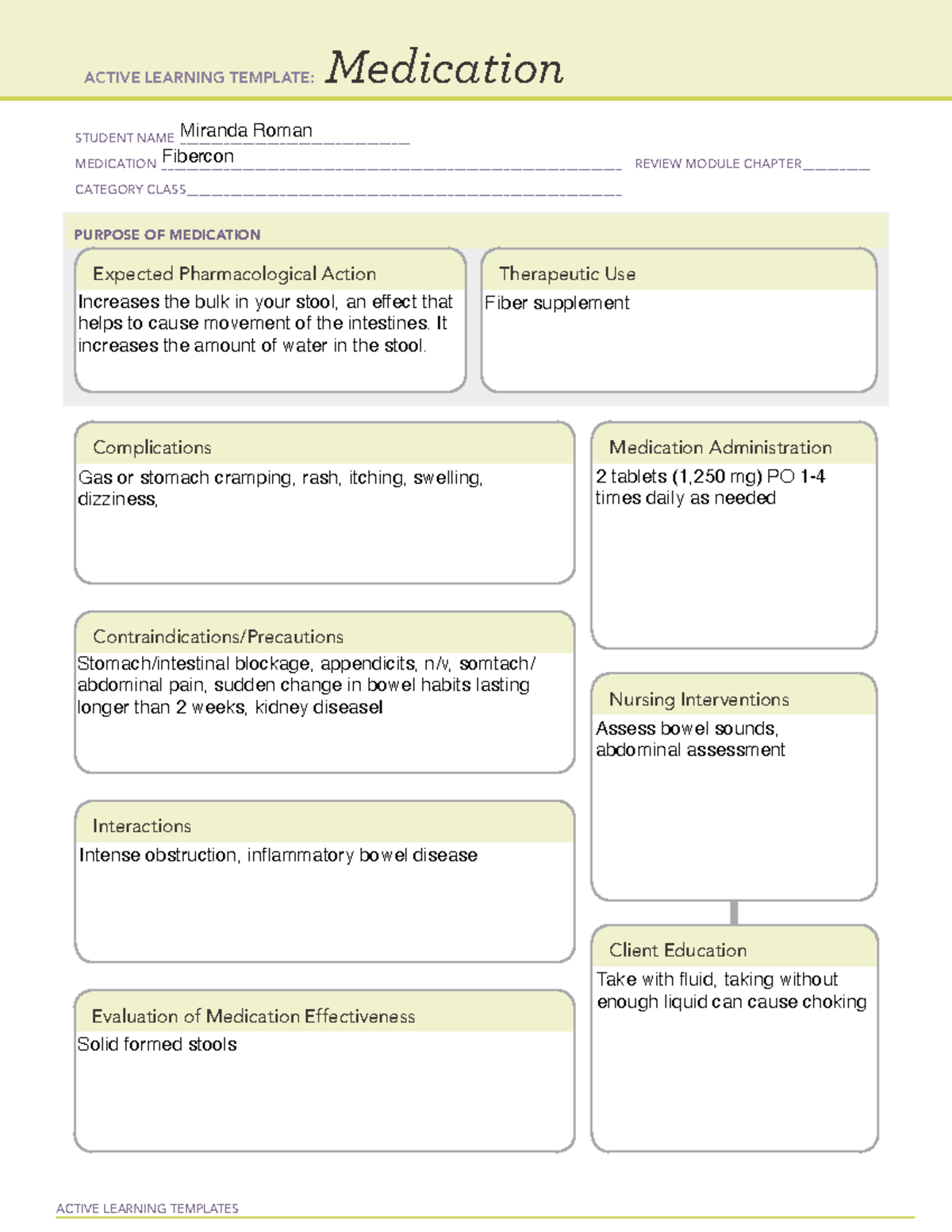 Fibercon Med Template - ACTIVE LEARNING TEMPLATES Medication STUDENT ...