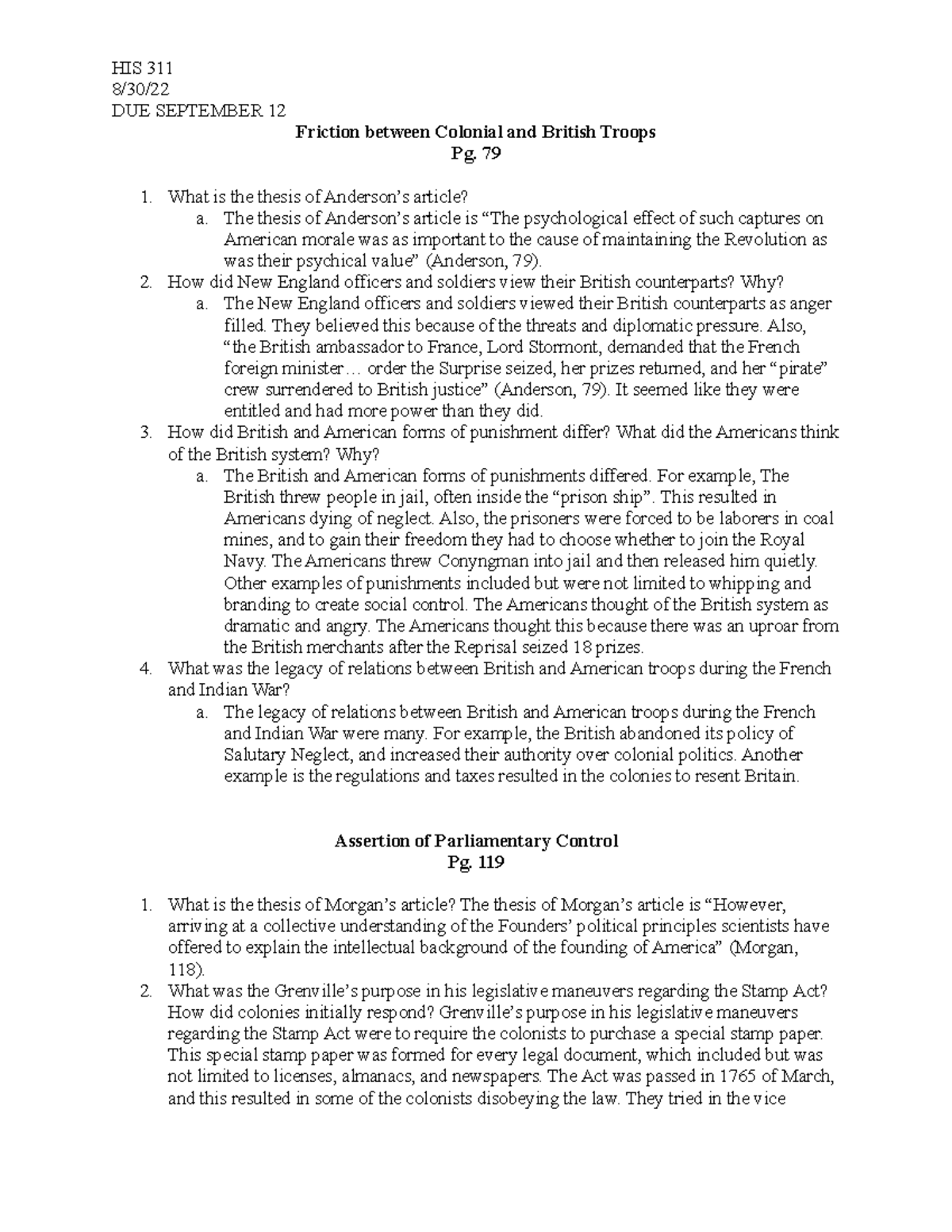 HIS 311 History in Dispute HW - HIS 311 8/30/ DUE SEPTEMBER 12 Friction ...