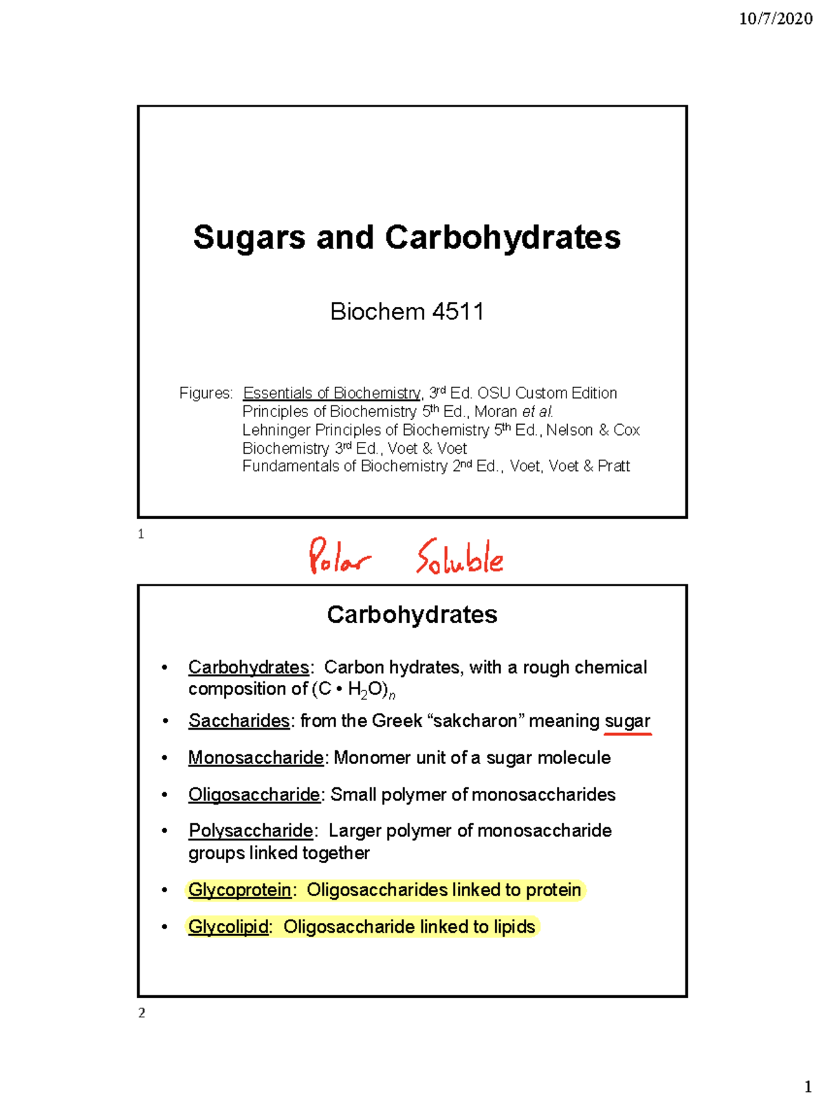 Chapter 9 Carbohydrates Sugars and Carbohydrates Biochem 4511 Figures