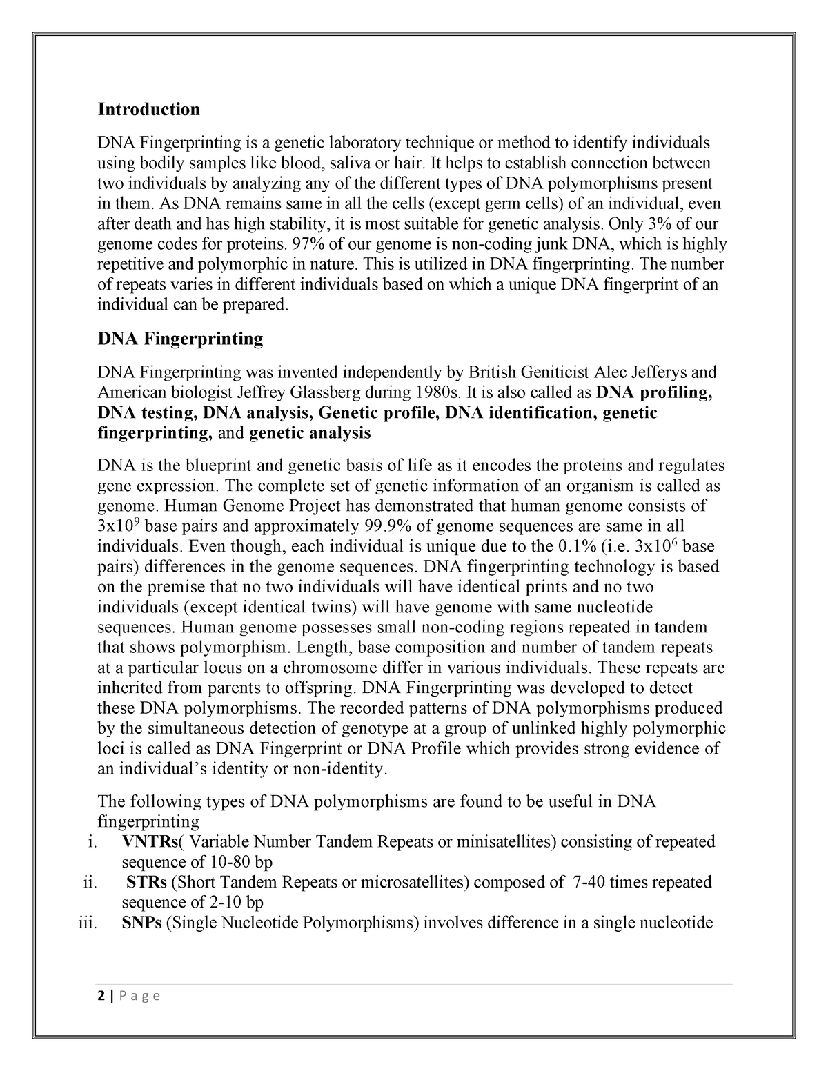 dna fingerprinting importance essay