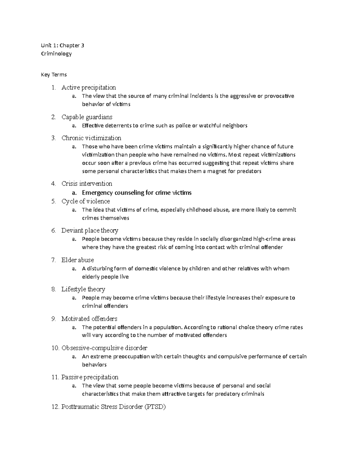 Chapter 3 Worksheet - Unit 1: Chapter 3 Criminology Key Terms 1. Active ...