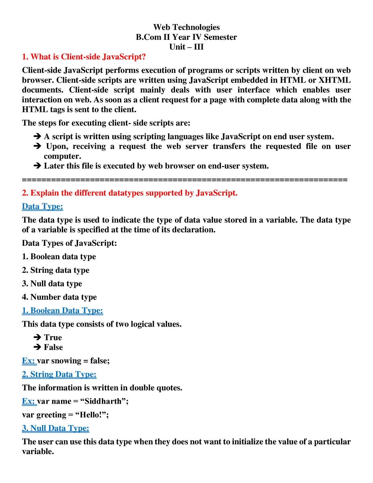 Web Technologies Unit III Notes - B.Com Computer Application - Studocu