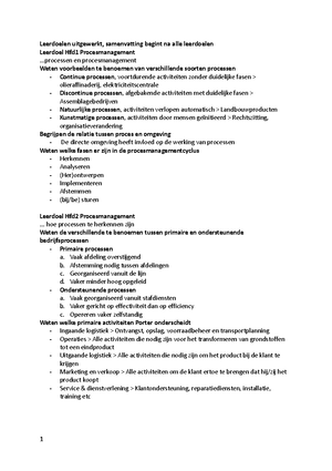 Procesmanagement - Samenvatting van de leerdoelen