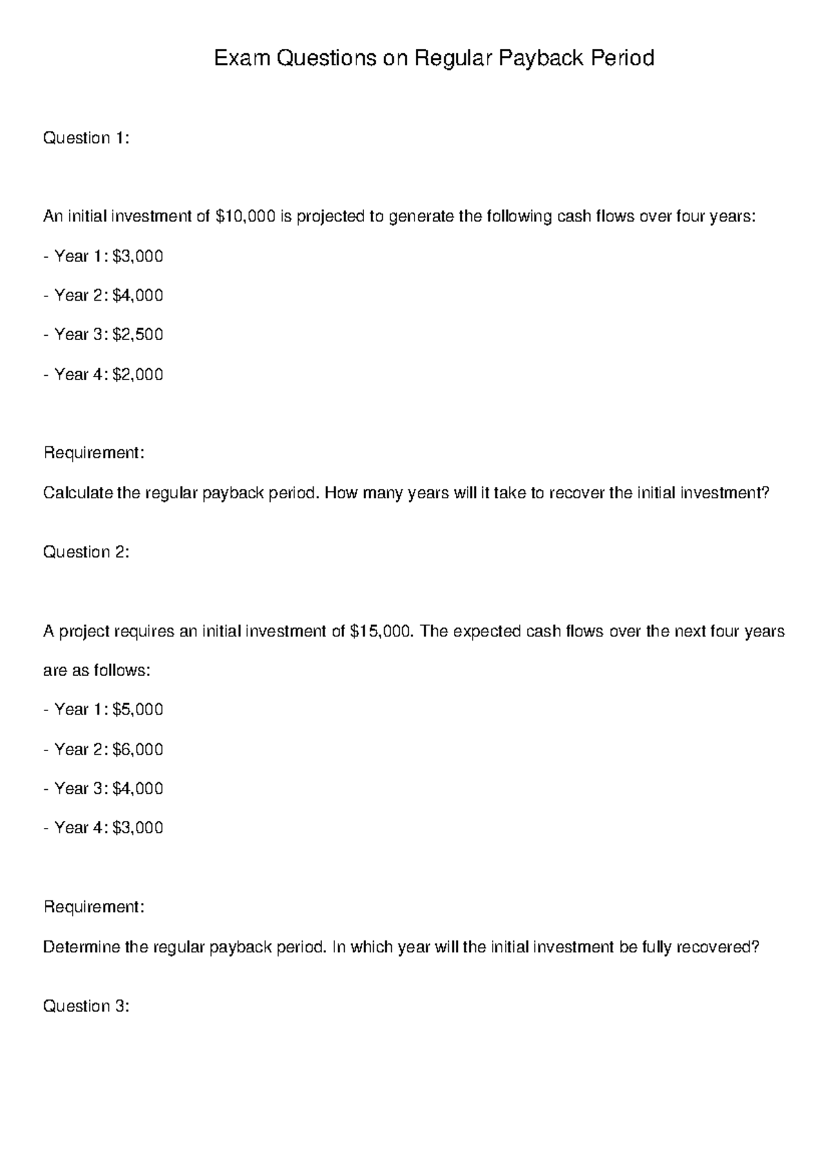 Exam Questions Regular Payback Period 240815 205728 - Exam Questions on ...