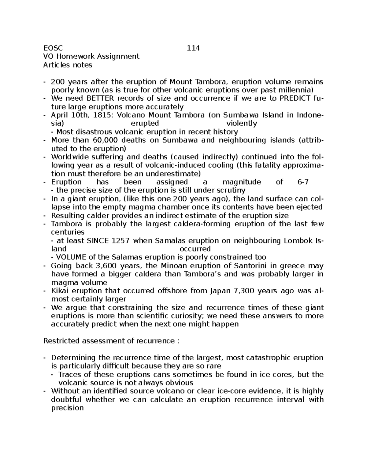 EOSC 114 : VO Assignment (notes) - EOSC 114 VO Homework Assignment ...
