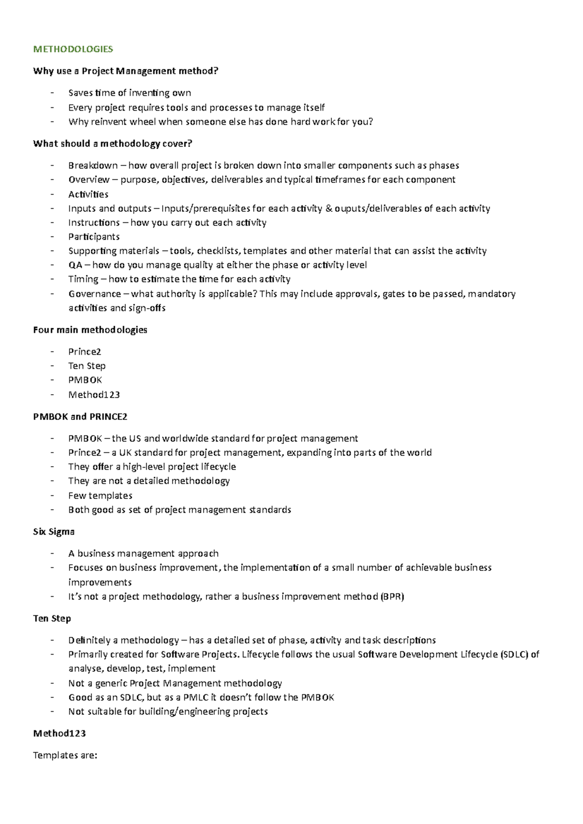 Study Notes 2 - 2018 Second Semester - METHODOLOGIES Why use a Project ...