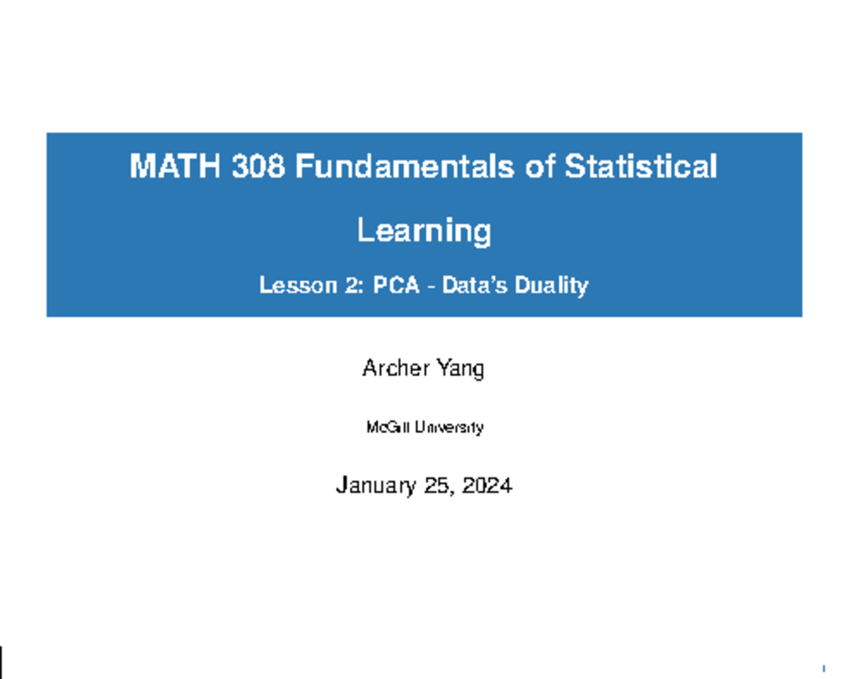 MATH 308 Lecture Notes - MATH 308 Fundamentals of Statistical Learning ...