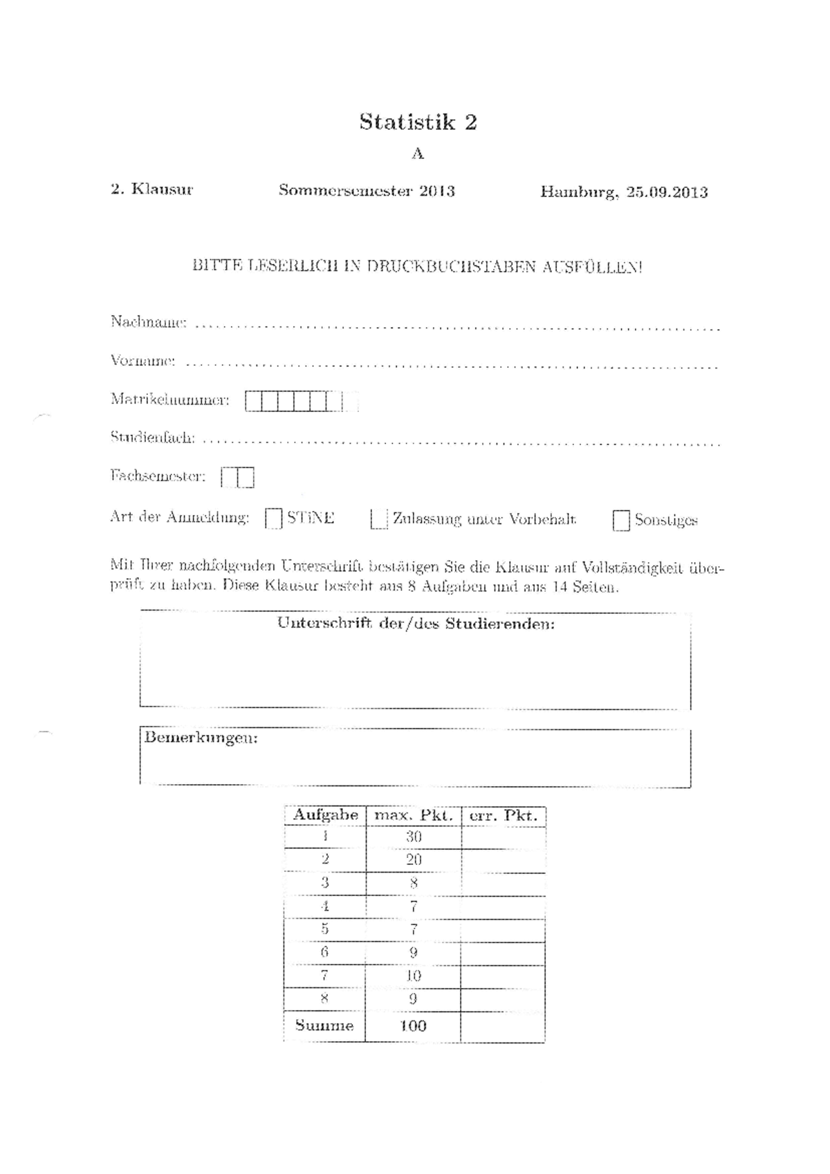 SS2013-02 Loesungen - Lösungen Zur Klausur, Termin 2 - Statistik 2 Für ...