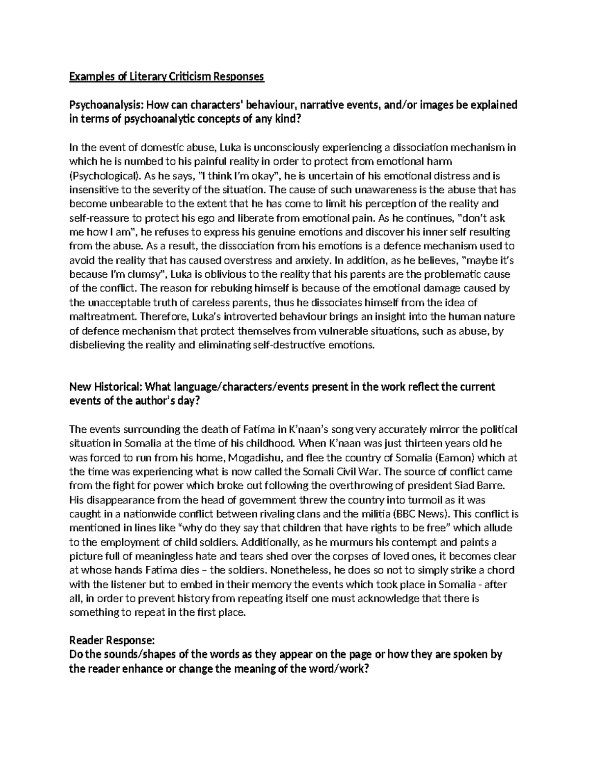 Examples of Literary Criticism Responses - Examples of Literary ...