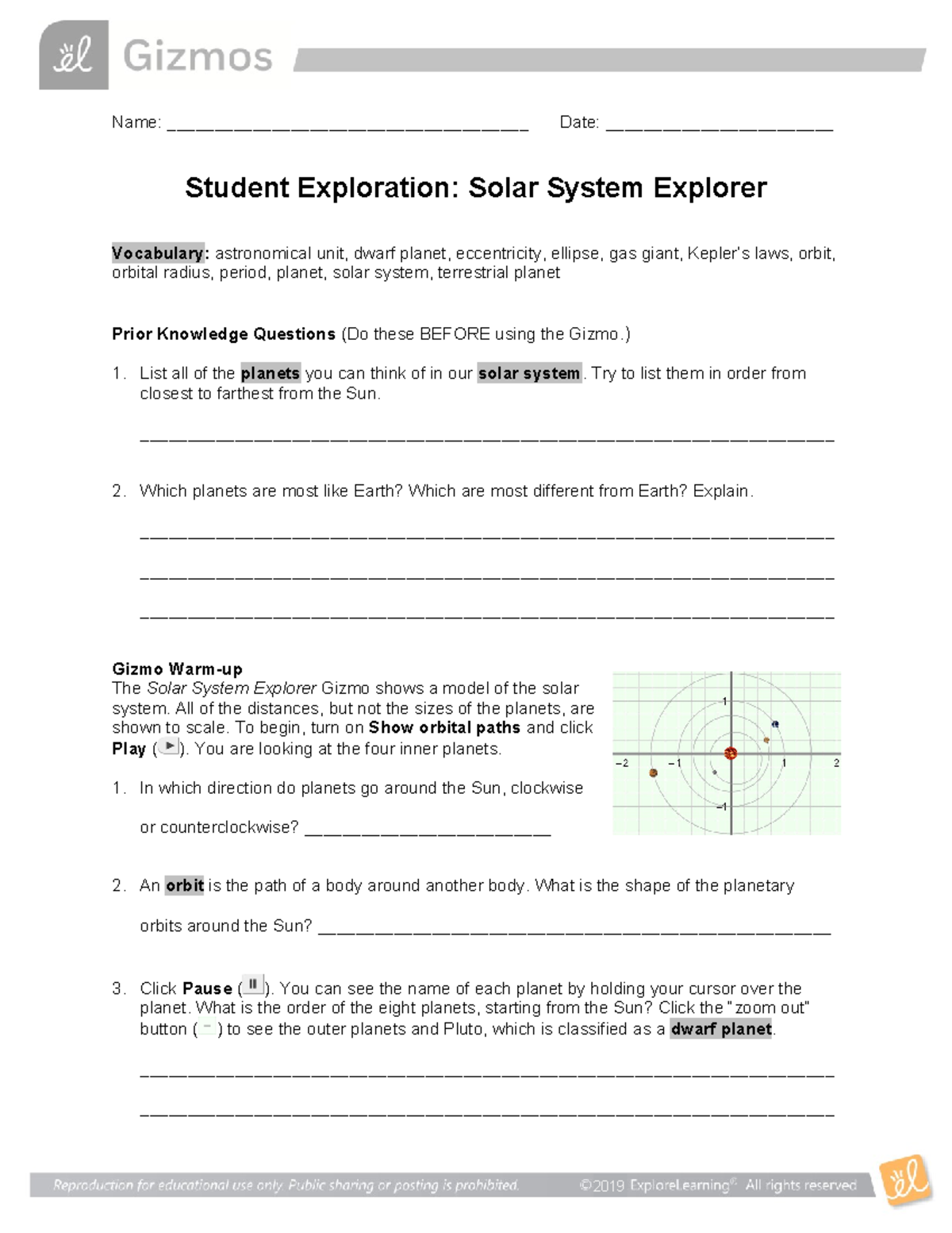 Solar System Explorergizmo - 2019 Name ...