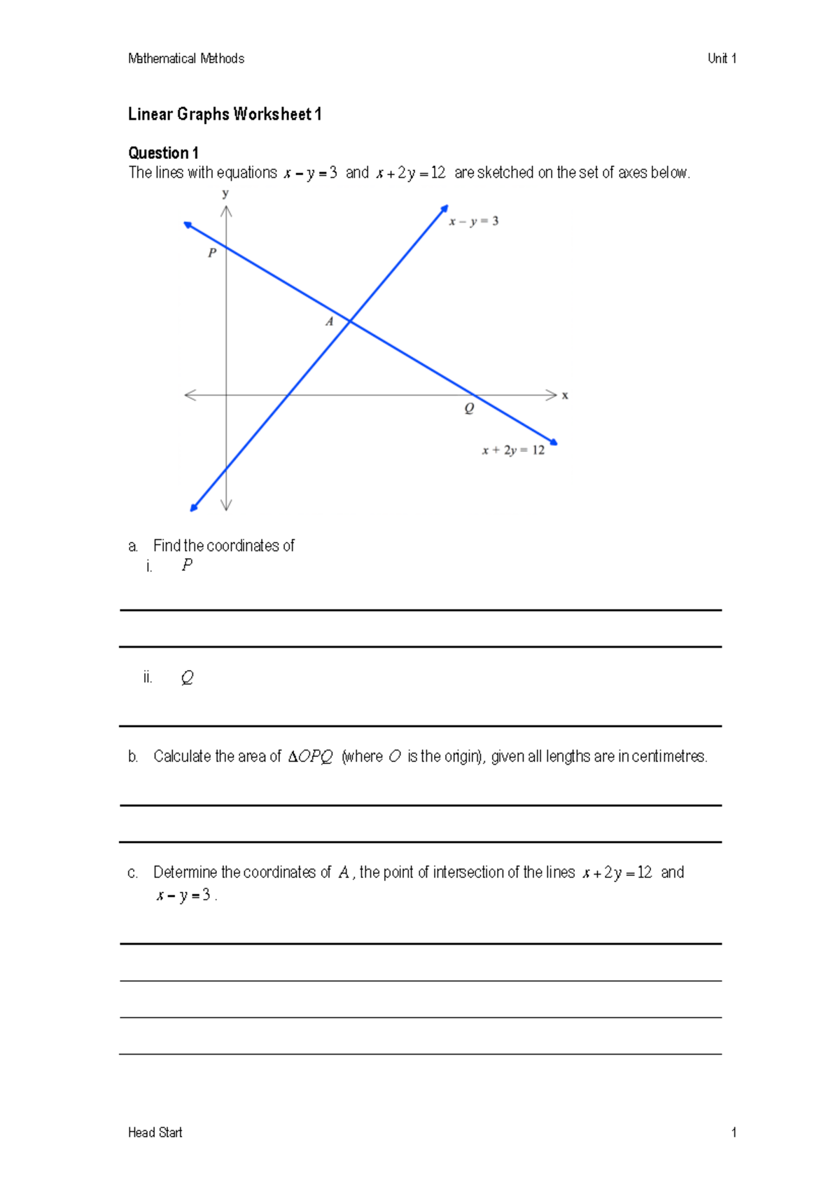 Worksheet 1 Linear Graphs - Linear Graphs Worksheet 1 Question 1 The ...