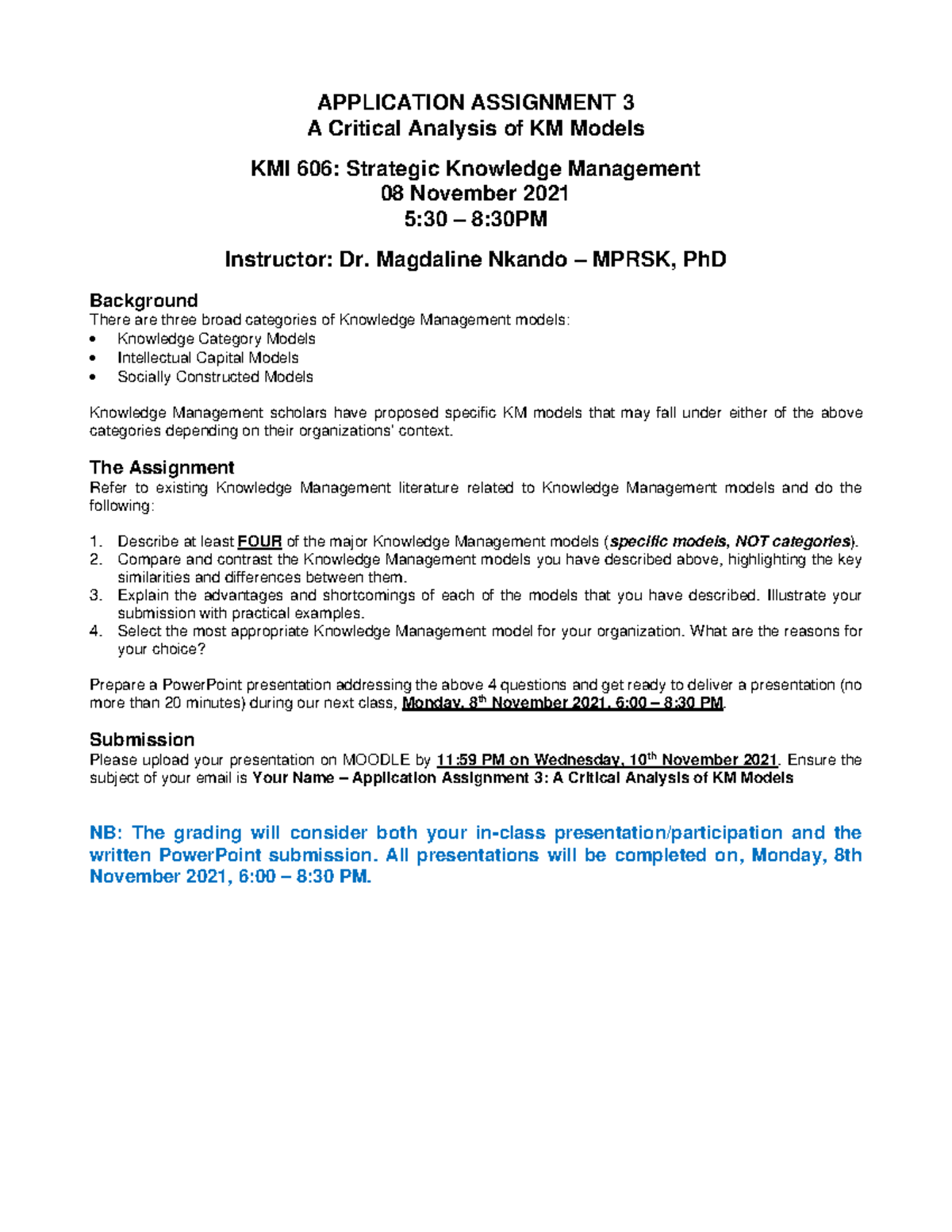 Application Assignment 3 Application of KM Models in Your Organization ...