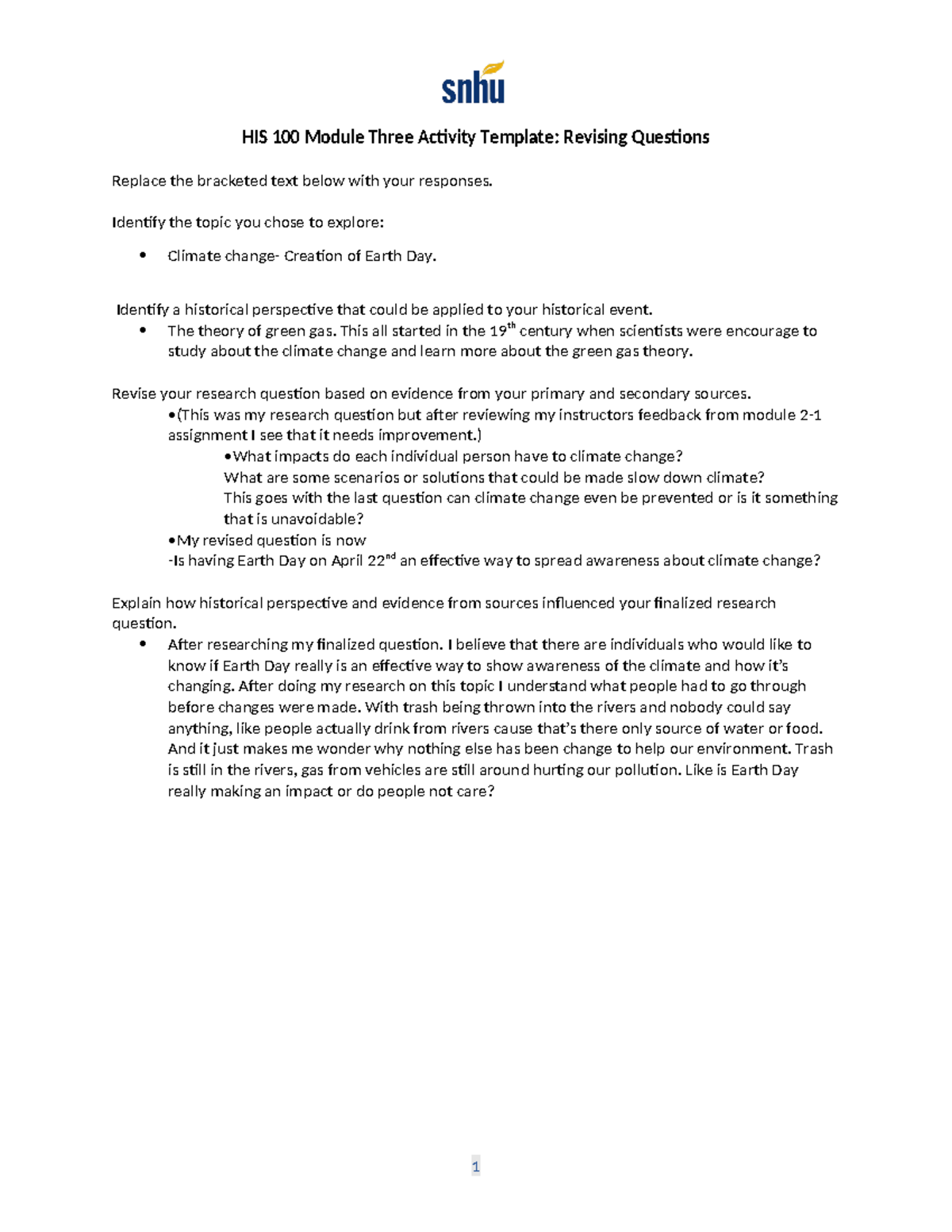 HIS 100 Module Three Activity Revising Questions Template 2 - HIS 100 ...
