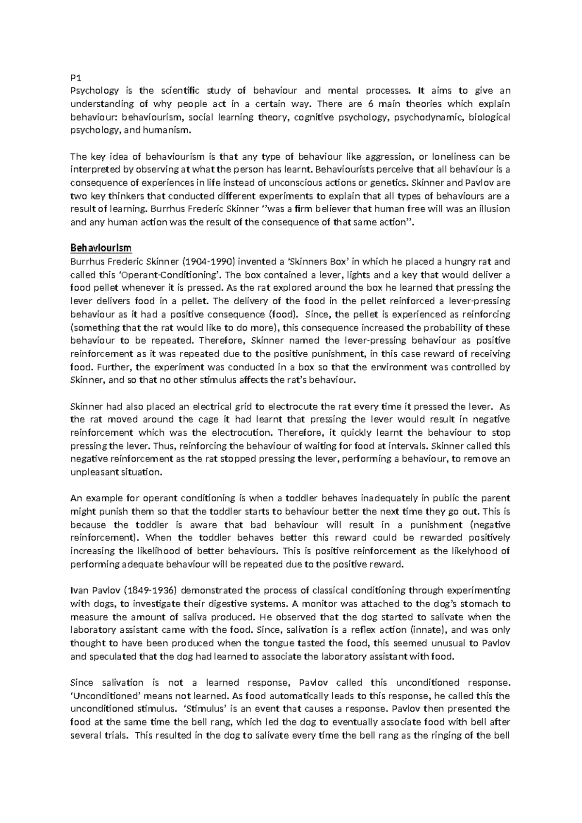 UNIT 11 P1 - Its complete - P Psychology is the scientific study of ...