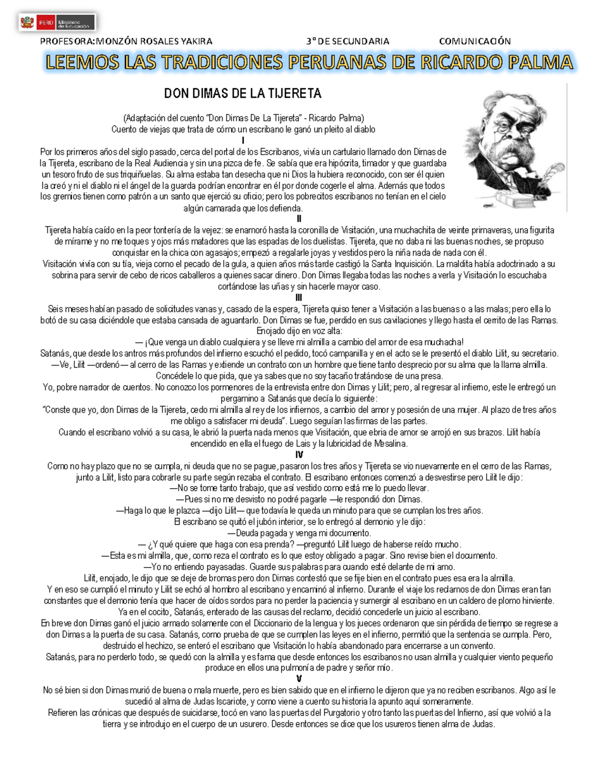 FichaDE LecturaALPIEDELA Letra Tercero PROFESORAMONZÓN ROSALES YAKIRA 3° DE SECUNDARIA