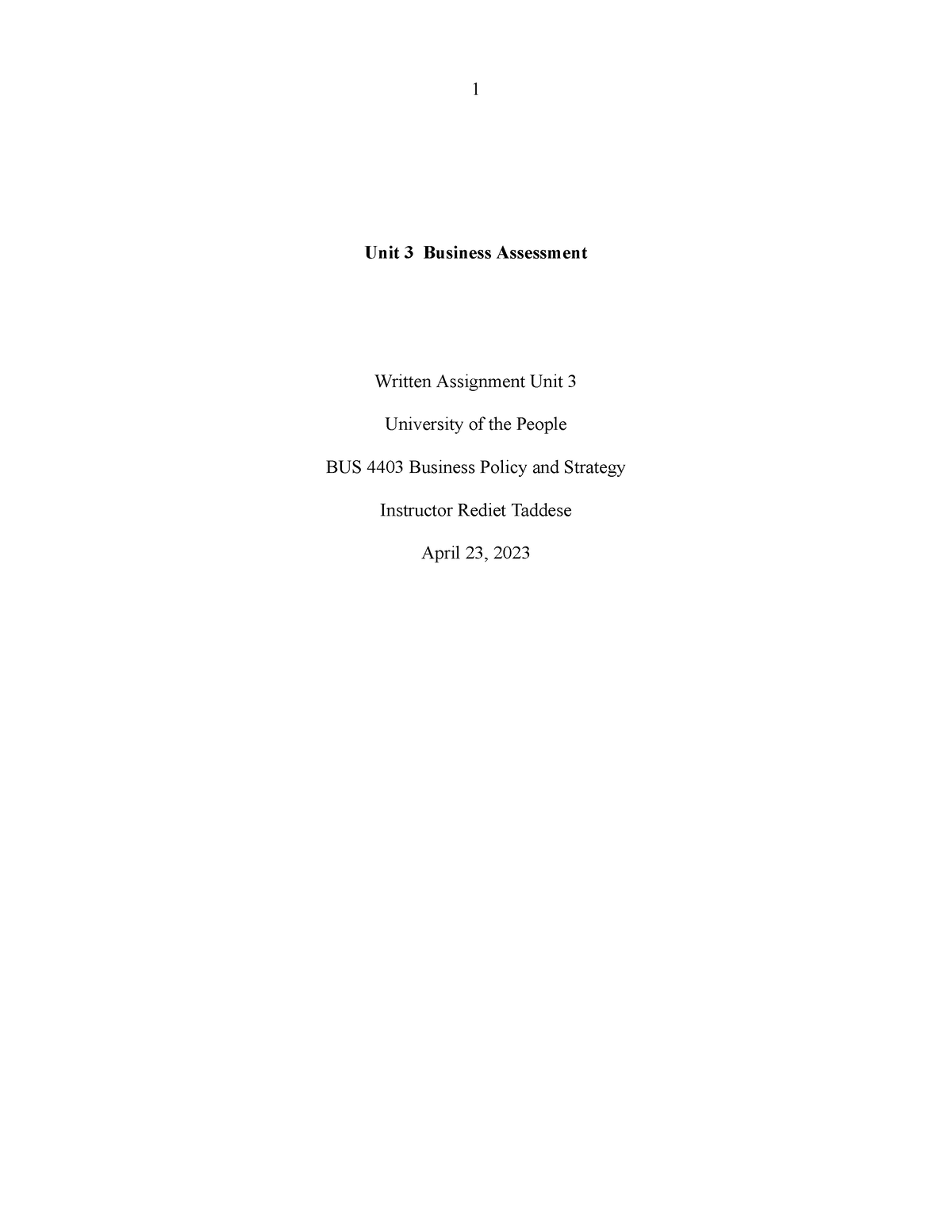 graduate level business program assessment assignment