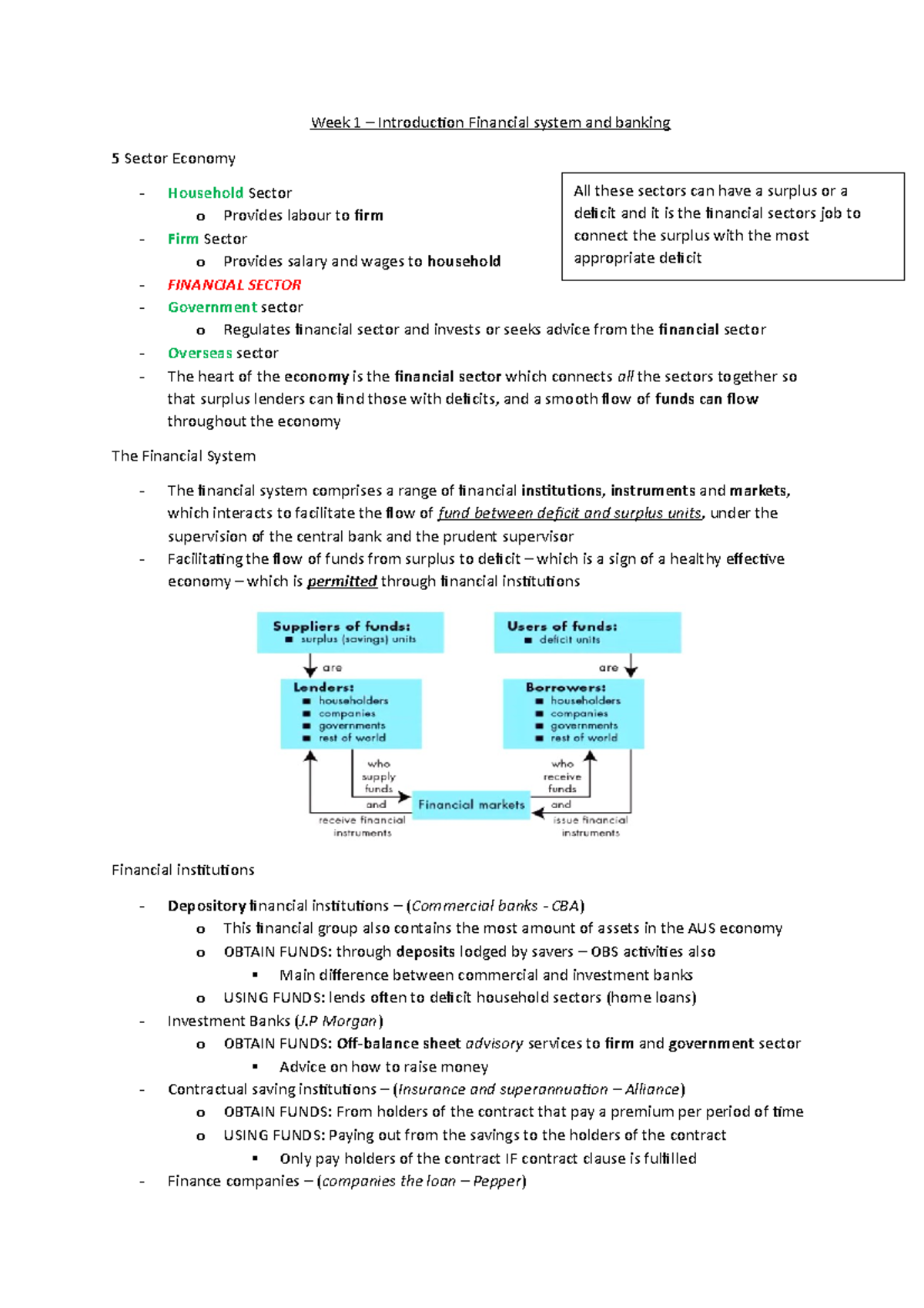 FINS1612 Textbook notes - Week 1 – Introduction Financial system and ...