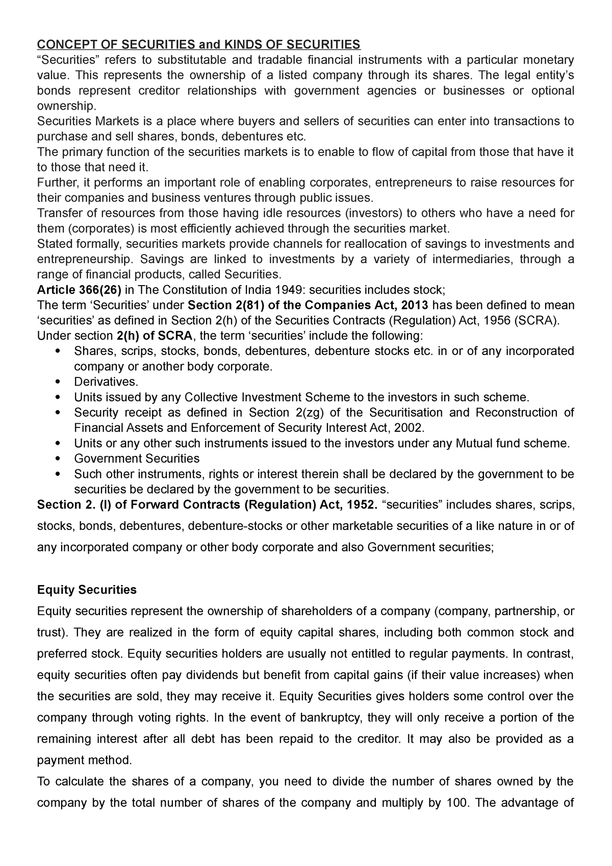 B. Concept Of Securities And Kinds Of Securities - CONCEPT OF ...