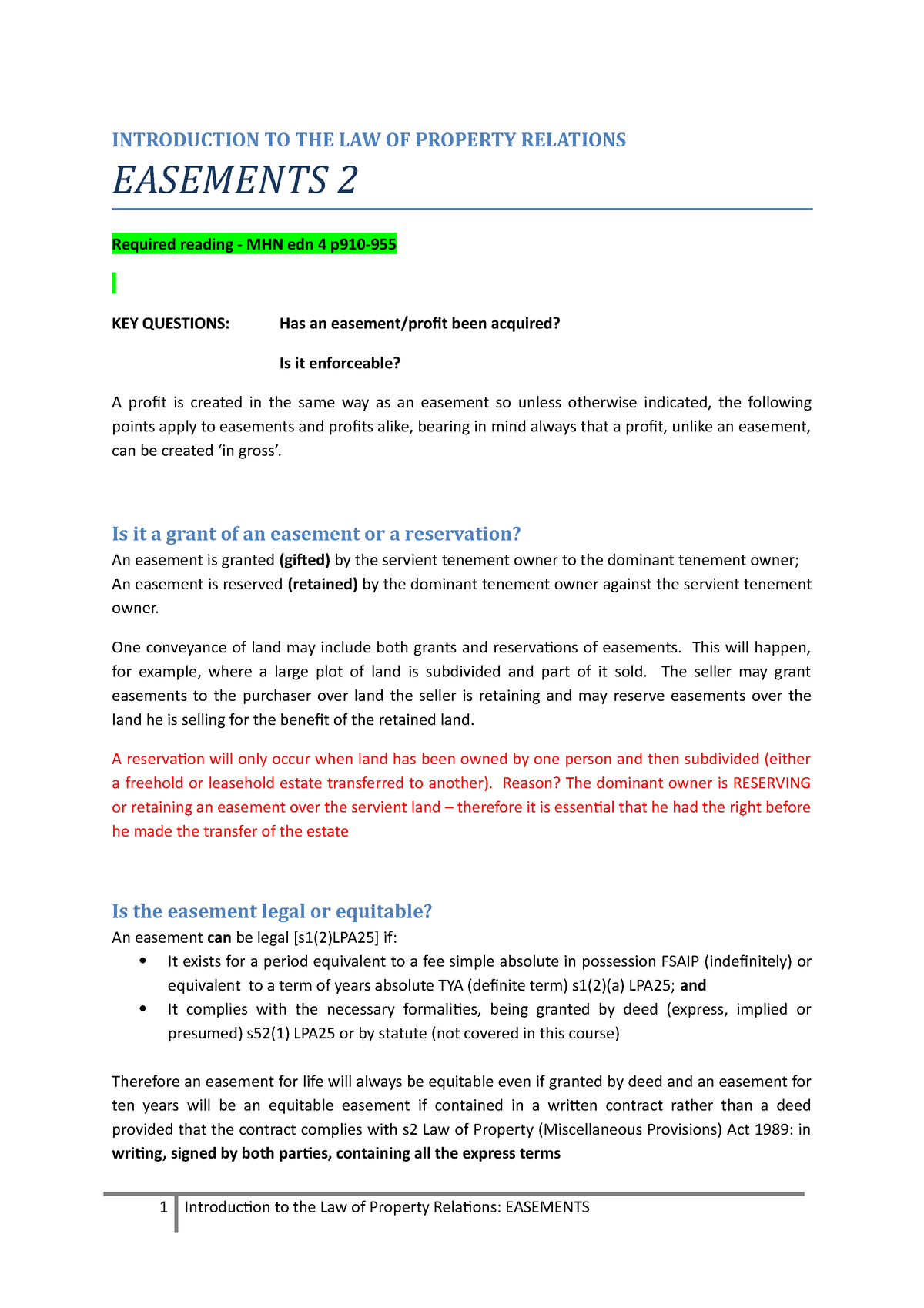 Lectures   Easements Part 2   INTRODUCTION TO THE LAW OF PROPERTY