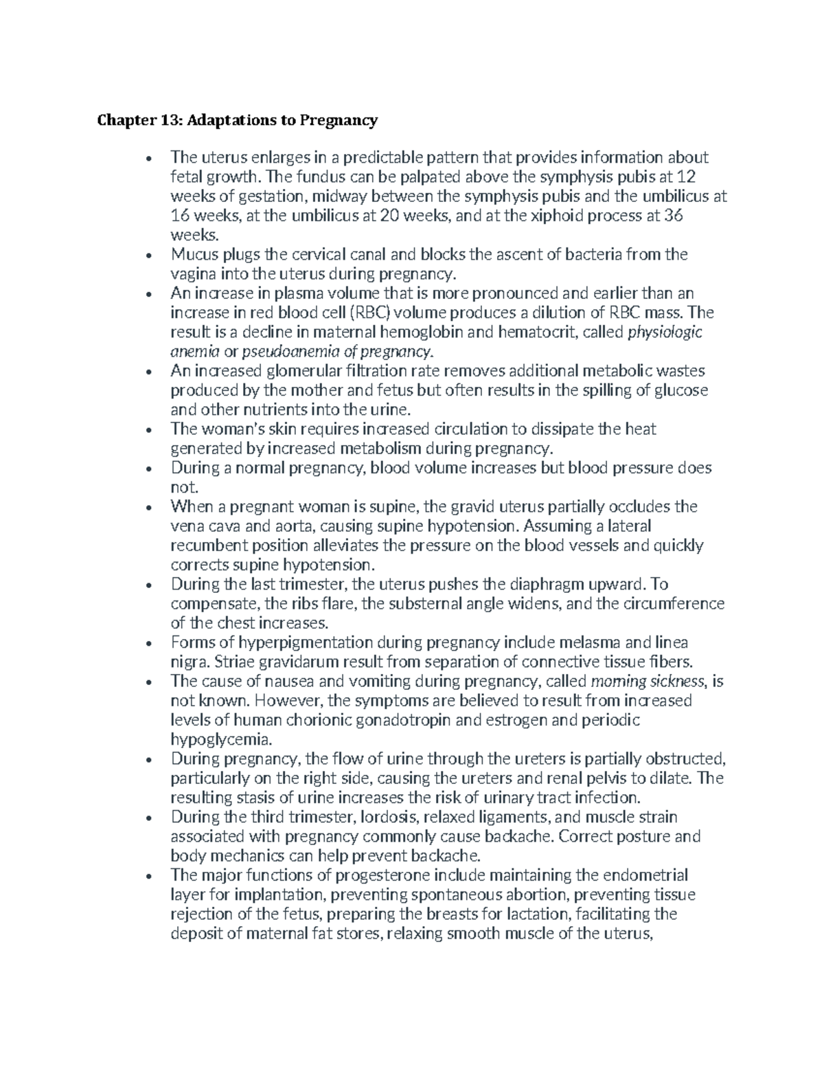 Chapter+13+-+Notes - Chapter 13 - Chapter 13: Adaptations to Pregnancy ...